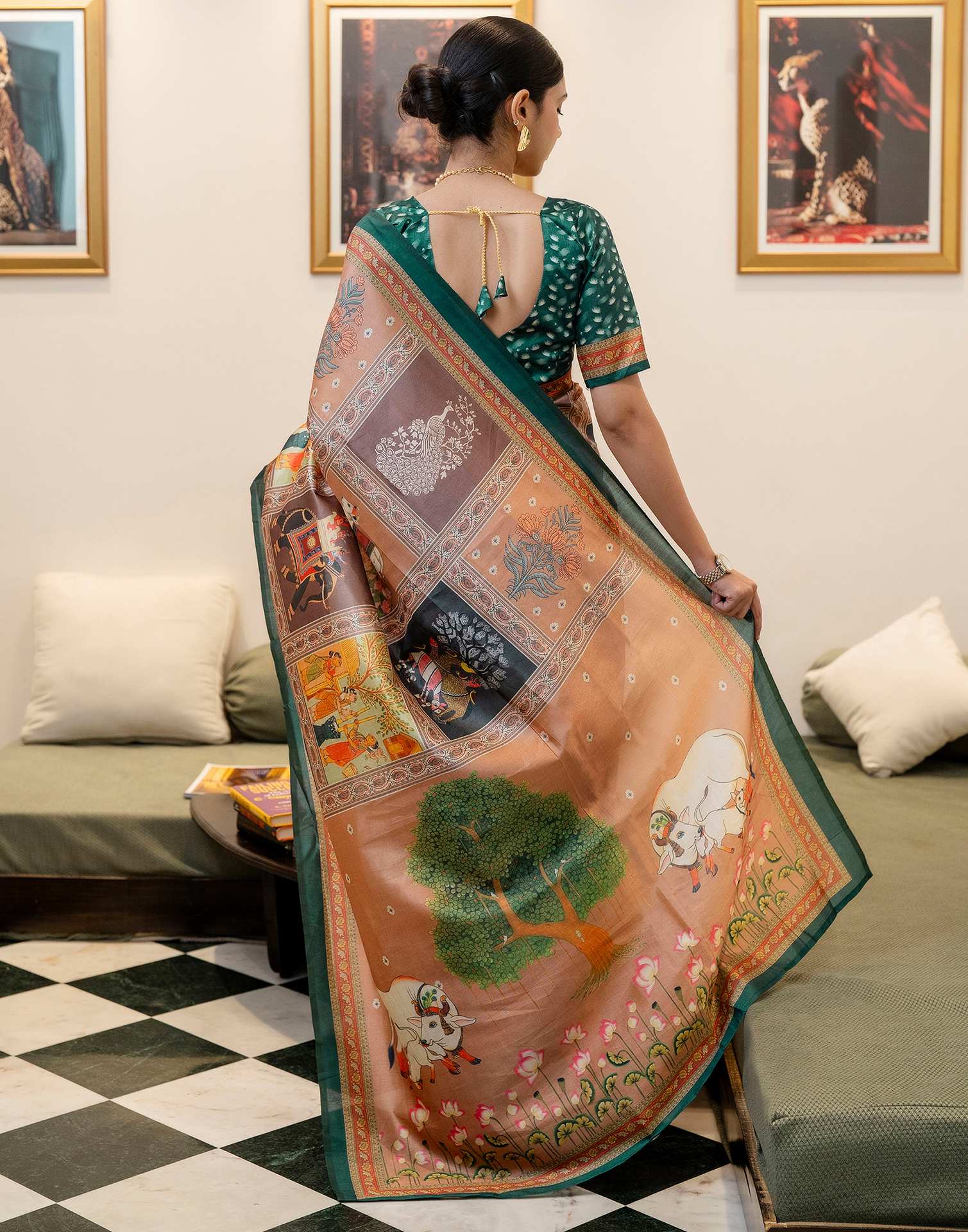 Ready To Wear Multicoloured Silk Printed Saree - Image 8