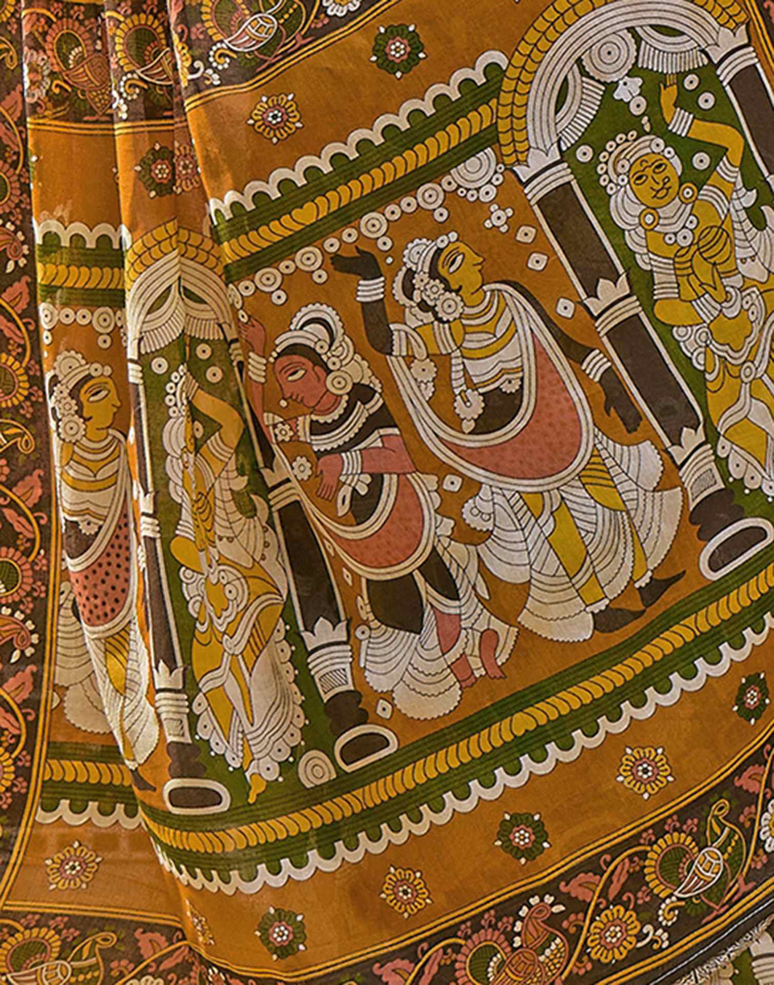 Ready To Wear Mustard Yellow Cotton Printed Saree - Image 10