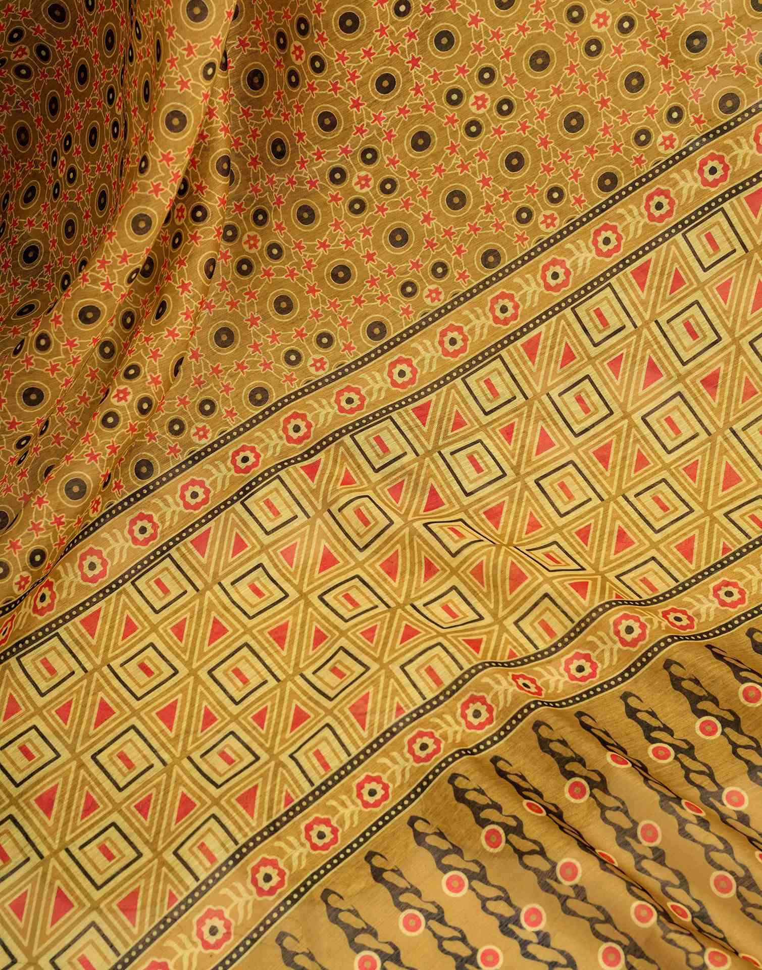 Ready To Wear Mustard Yellow Linen Printed Saree - Image 10