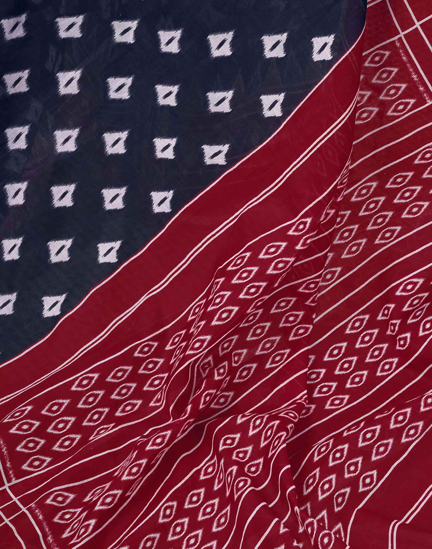 Ready To Wear Navy Blue Cotton Printed Saree - Image 10
