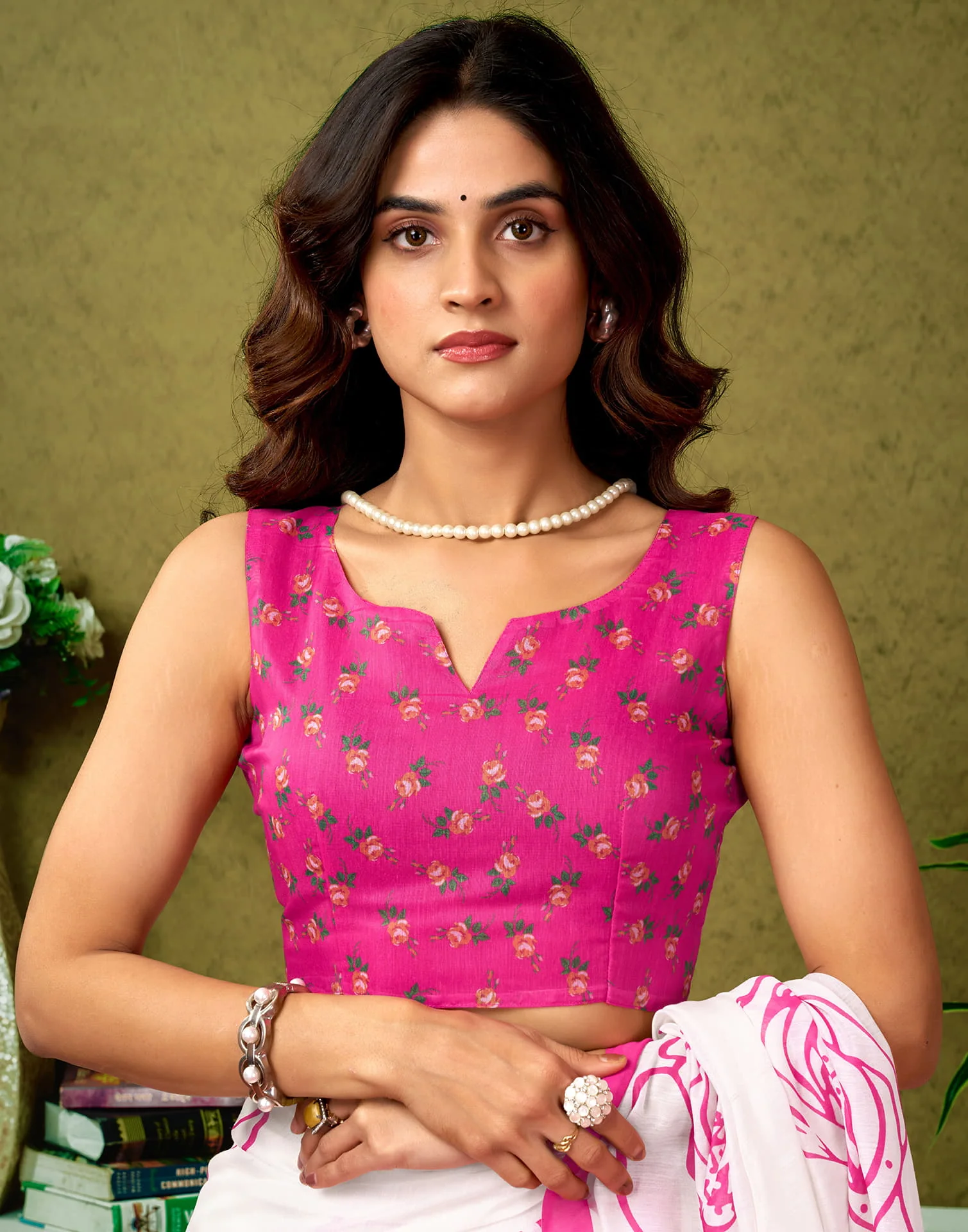 Ready To Wear Off White Cotton Printed Saree - Image 9