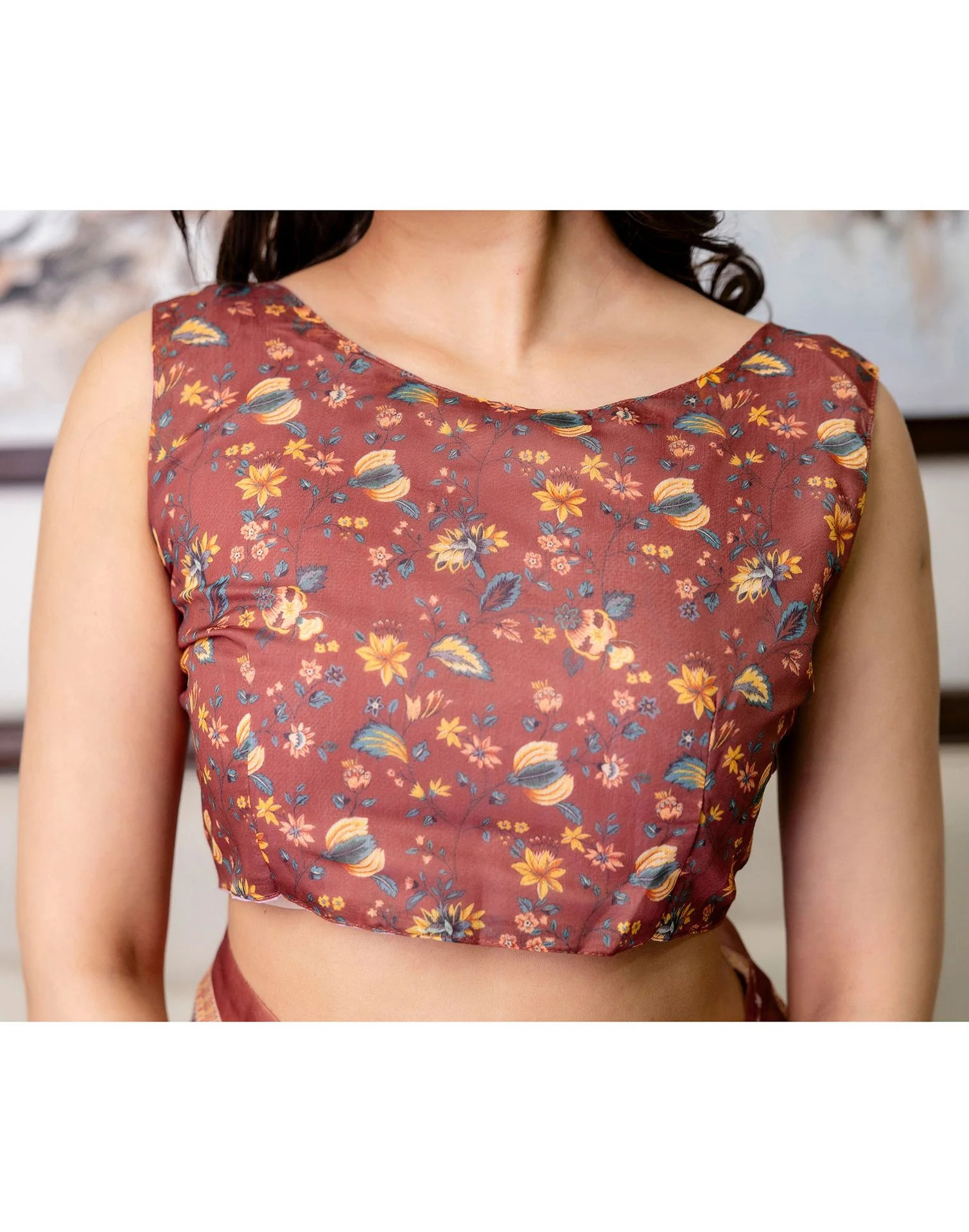 Ready To Wear Off White Linen Printed Saree - Image 14