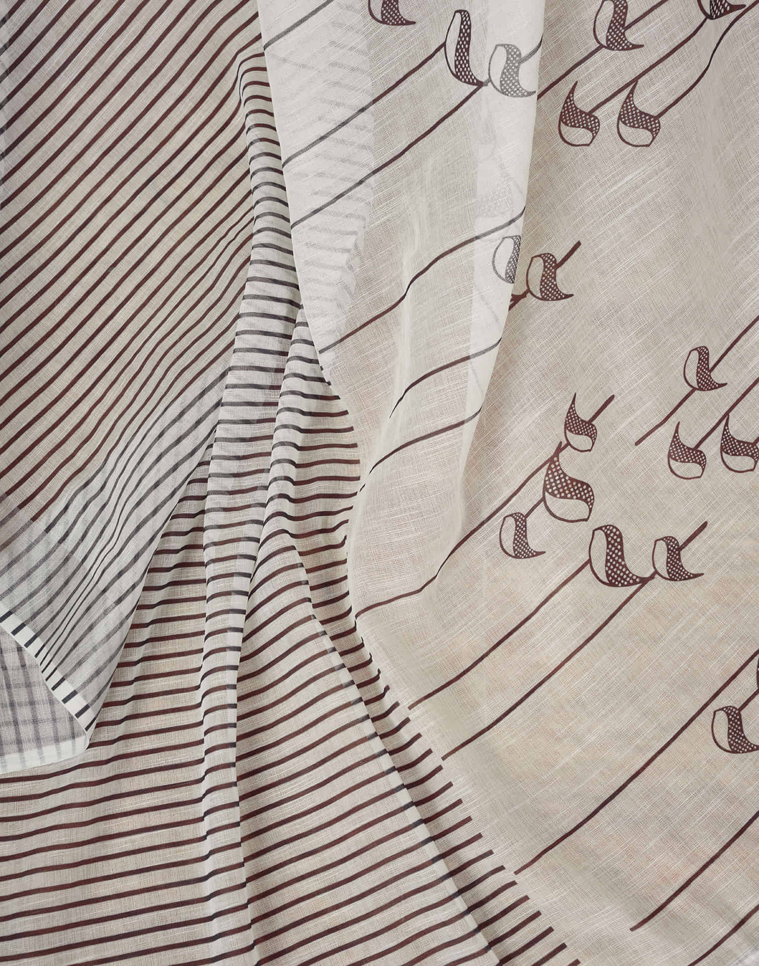 Ready To Wear Off White Linen Zari Printed Saree - Image 10
