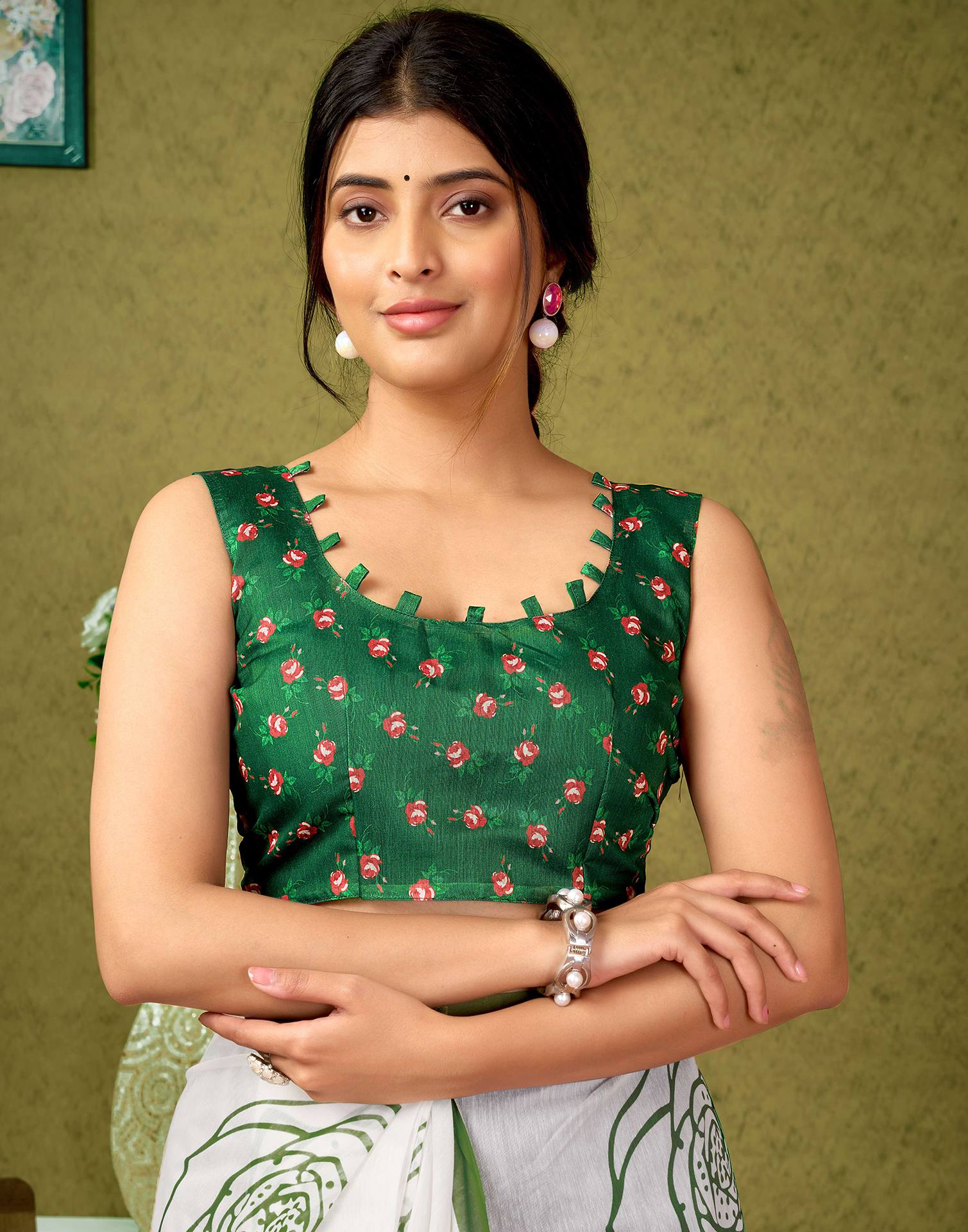 Ready To Wear Off White Cotton Printed Saree - Image 8