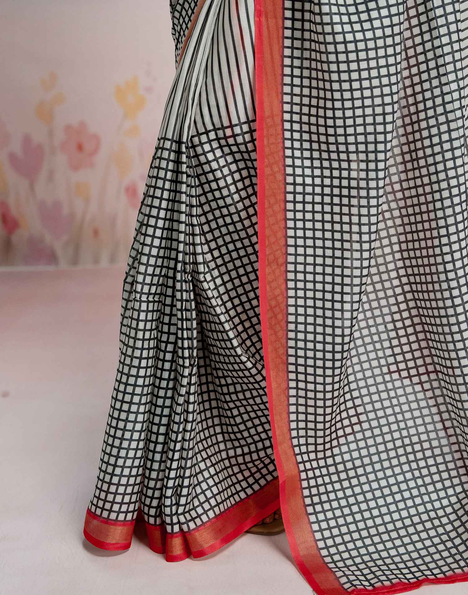 Ready To Wear Off White Silk Printed Saree - Image 11