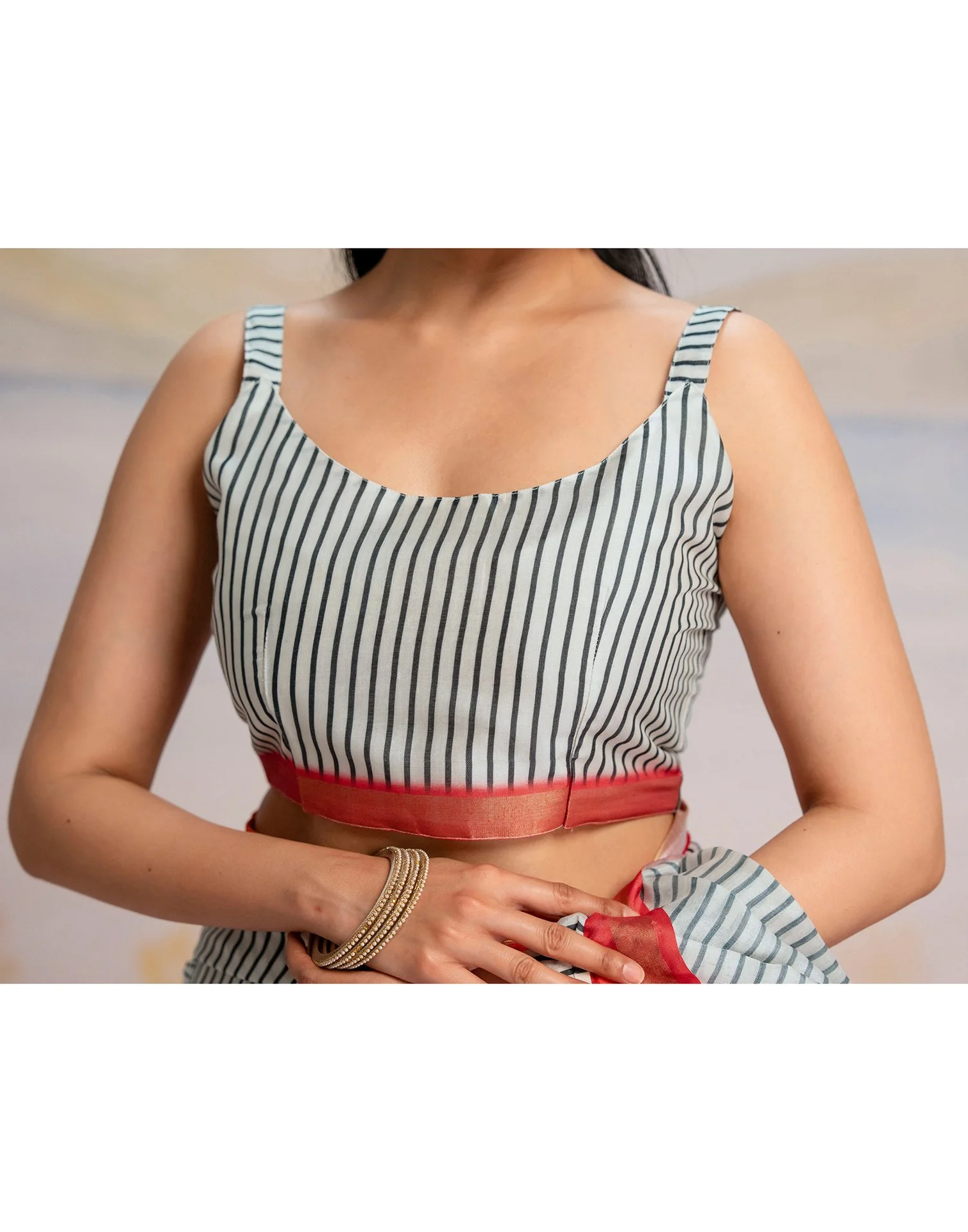 Ready To Wear Off White Silk Printed Saree - Image 12
