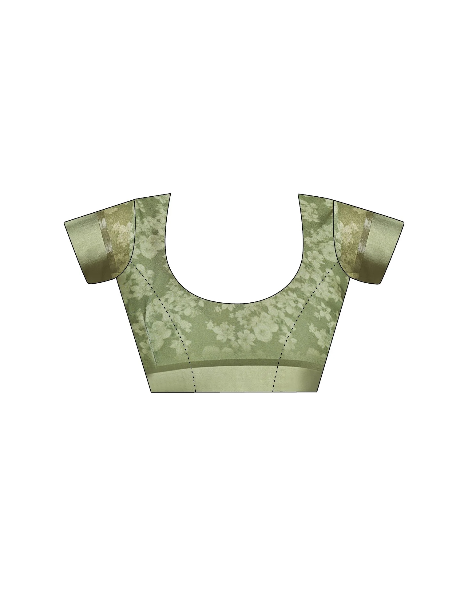 Ready To Wear Olive Green Georgette Floral Printed Saree - Image 10