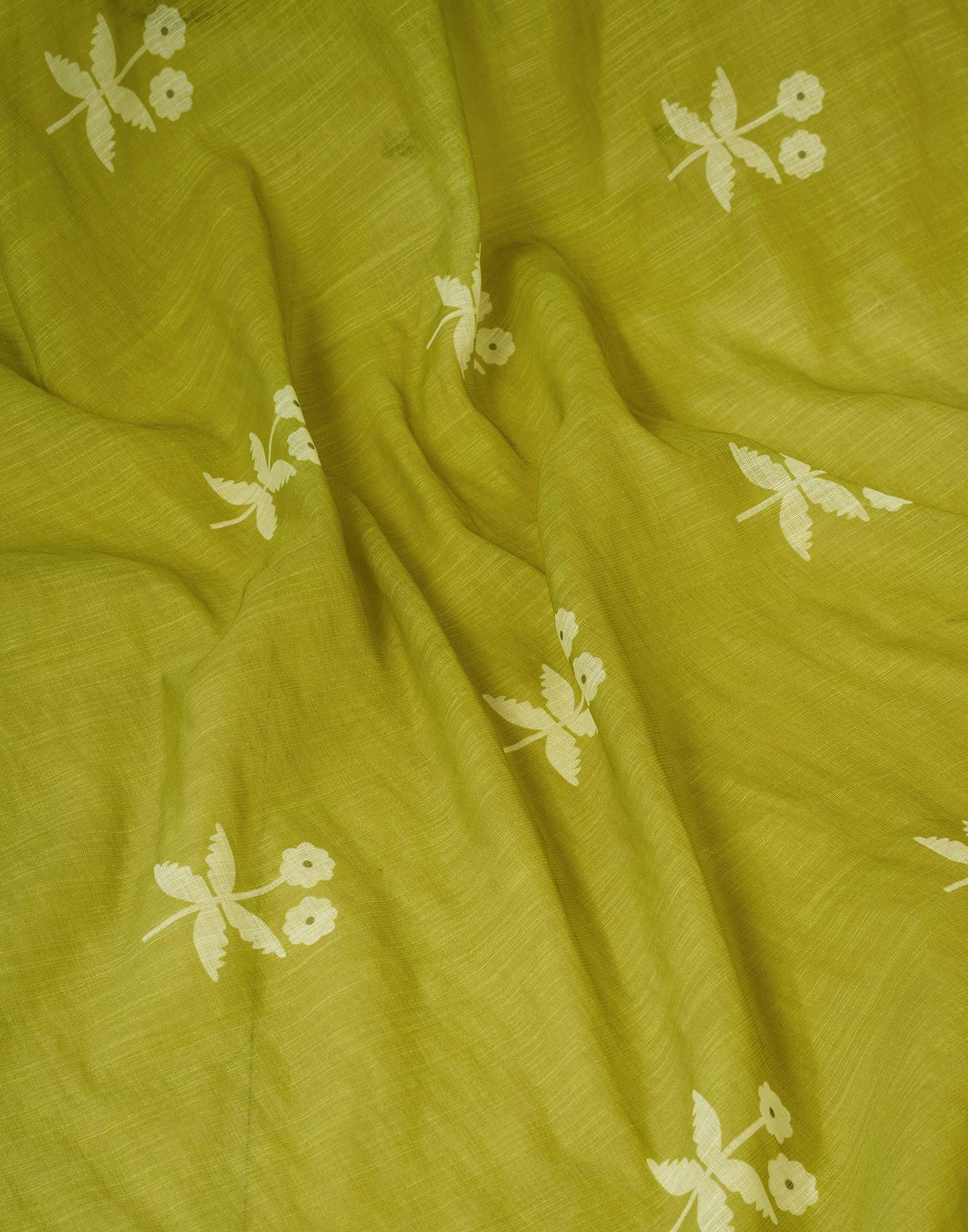 Ready to Wear Olive Green Linen Zari Printed Saree - Image 11