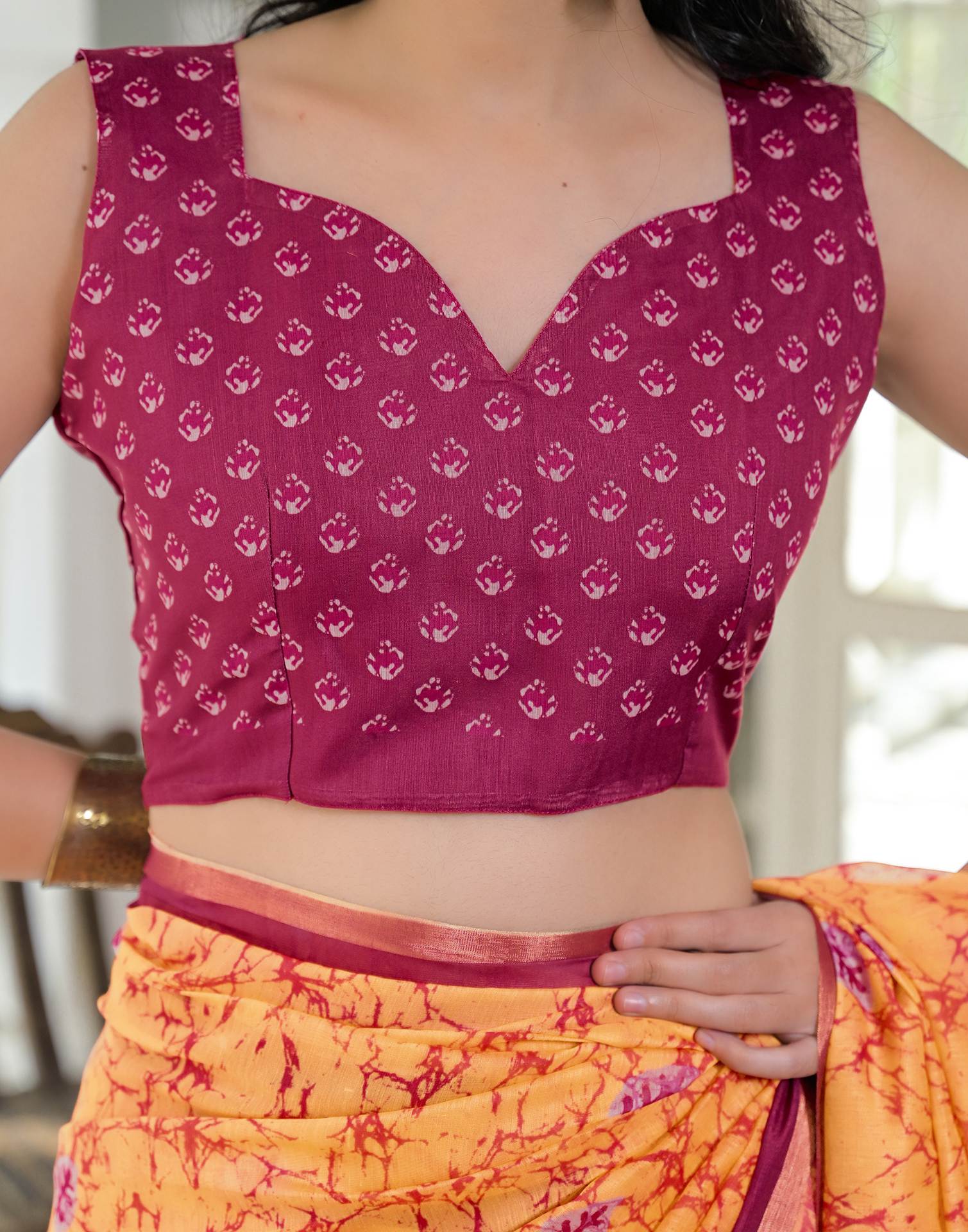 Ready To Wear Orange Cotton Linen Printed Saree - Image 9