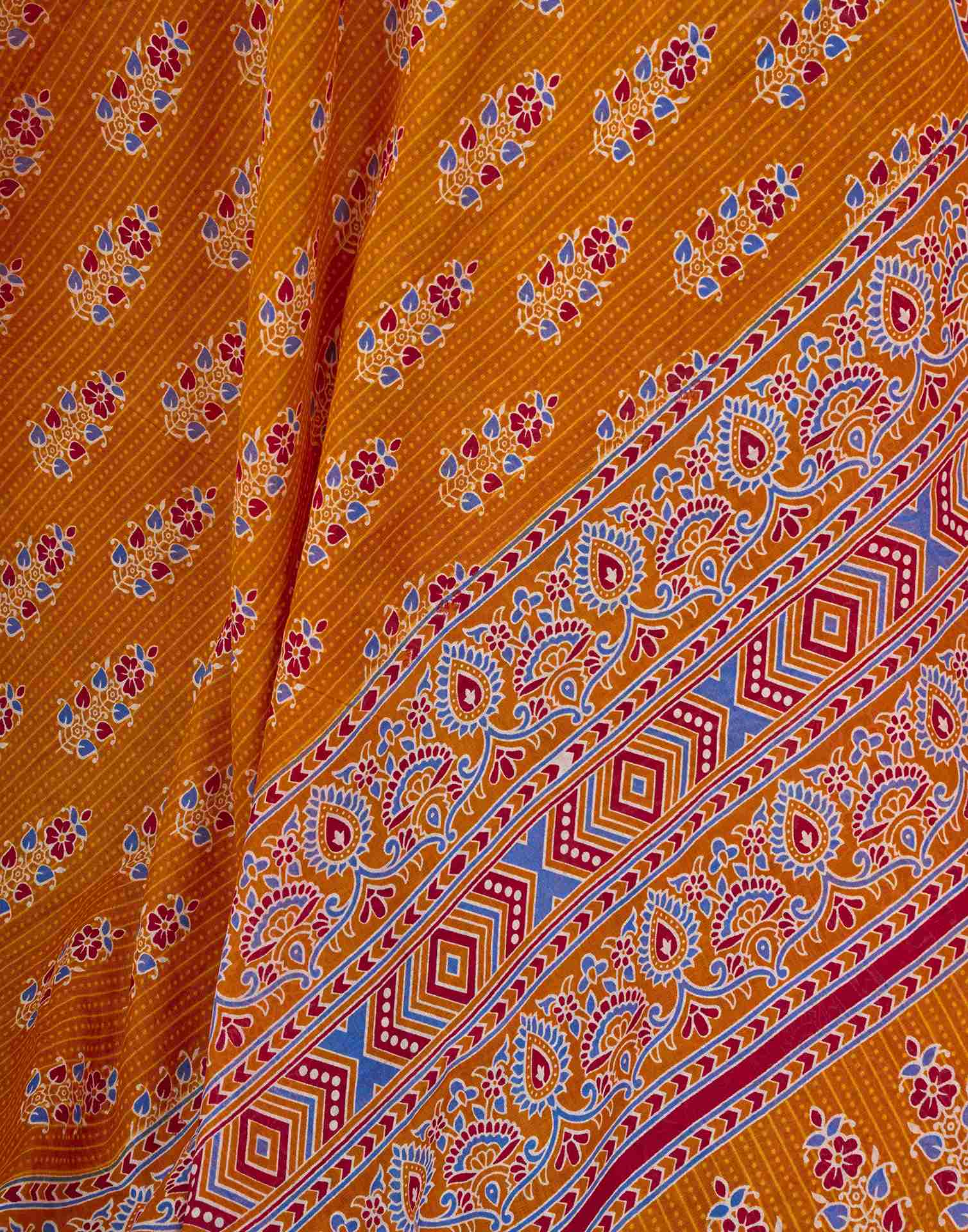 Ready To Wear Orange Cotton Printed Saree - Image 10