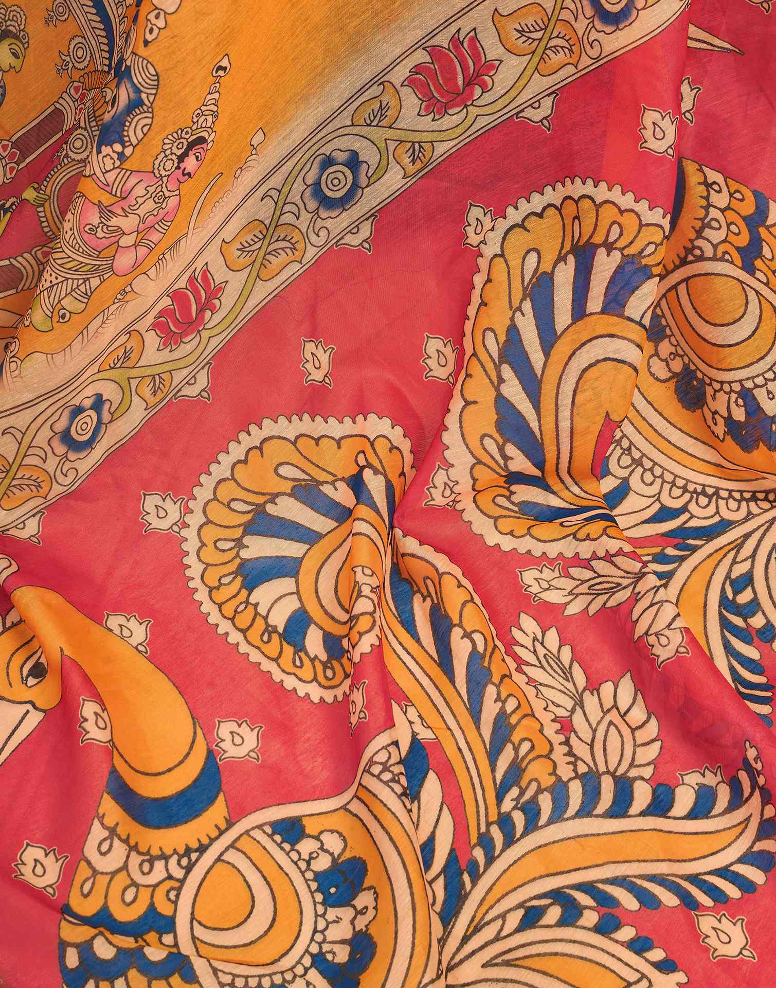 Ready To Wear Orange Linen Printed Saree - Image 10