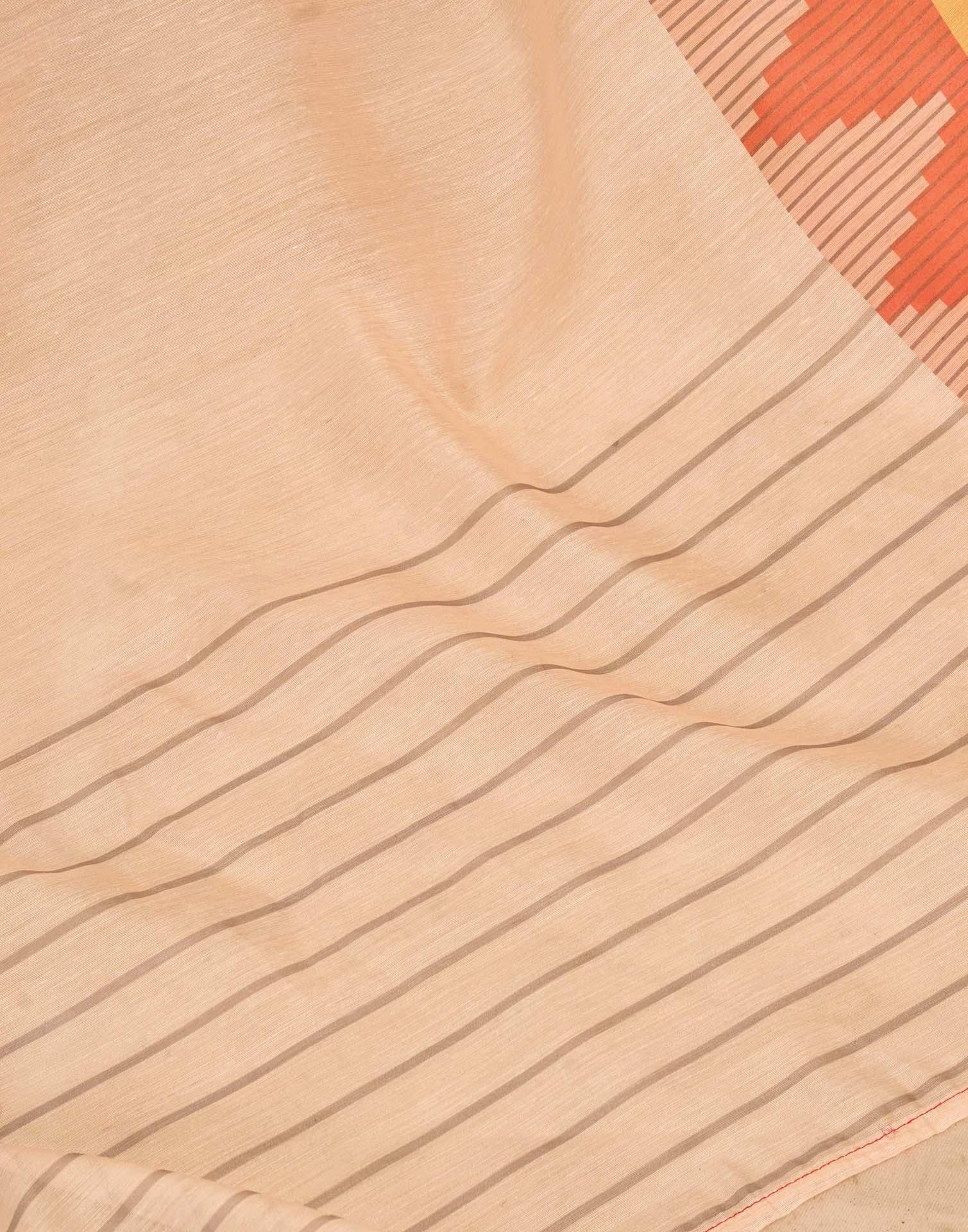 Ready To Wear Peach Linen Printed Saree - Image 10