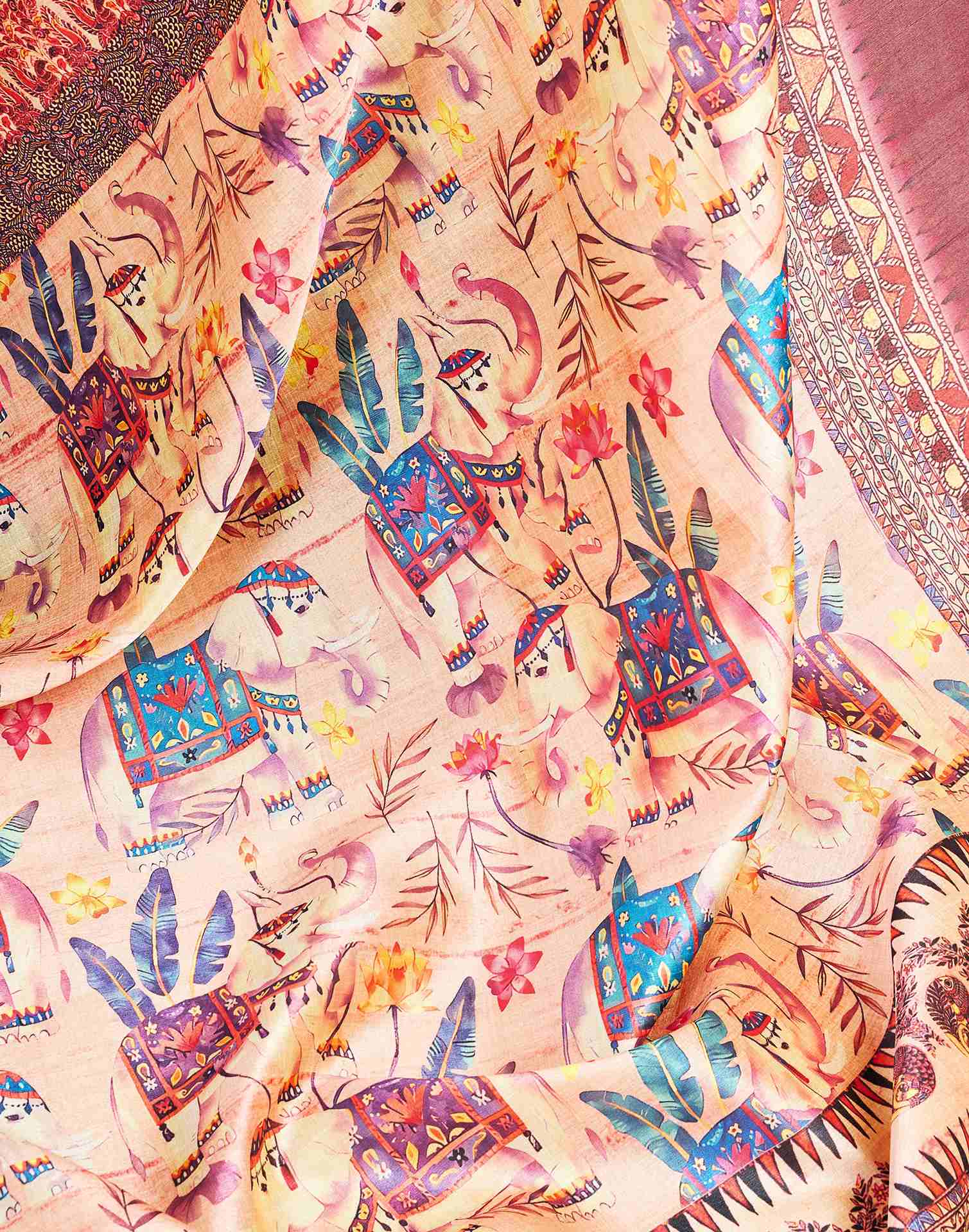 Ready To Wear Peach Silk Printed Saree - Image 10