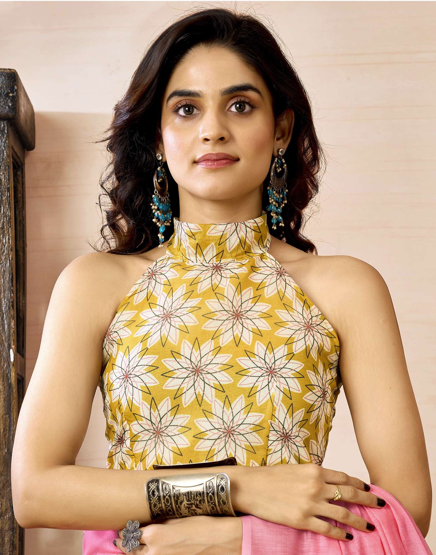 Ready to Wear Pink Chanderi Printed Saree - Image 9