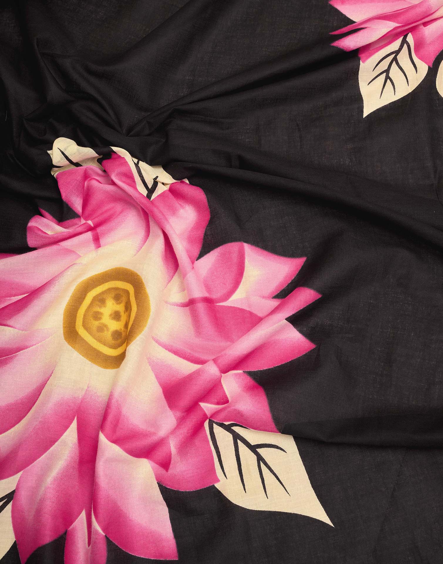 Ready To Wear Pink Cotton Floral Printed Saree With Pocket - Image 12
