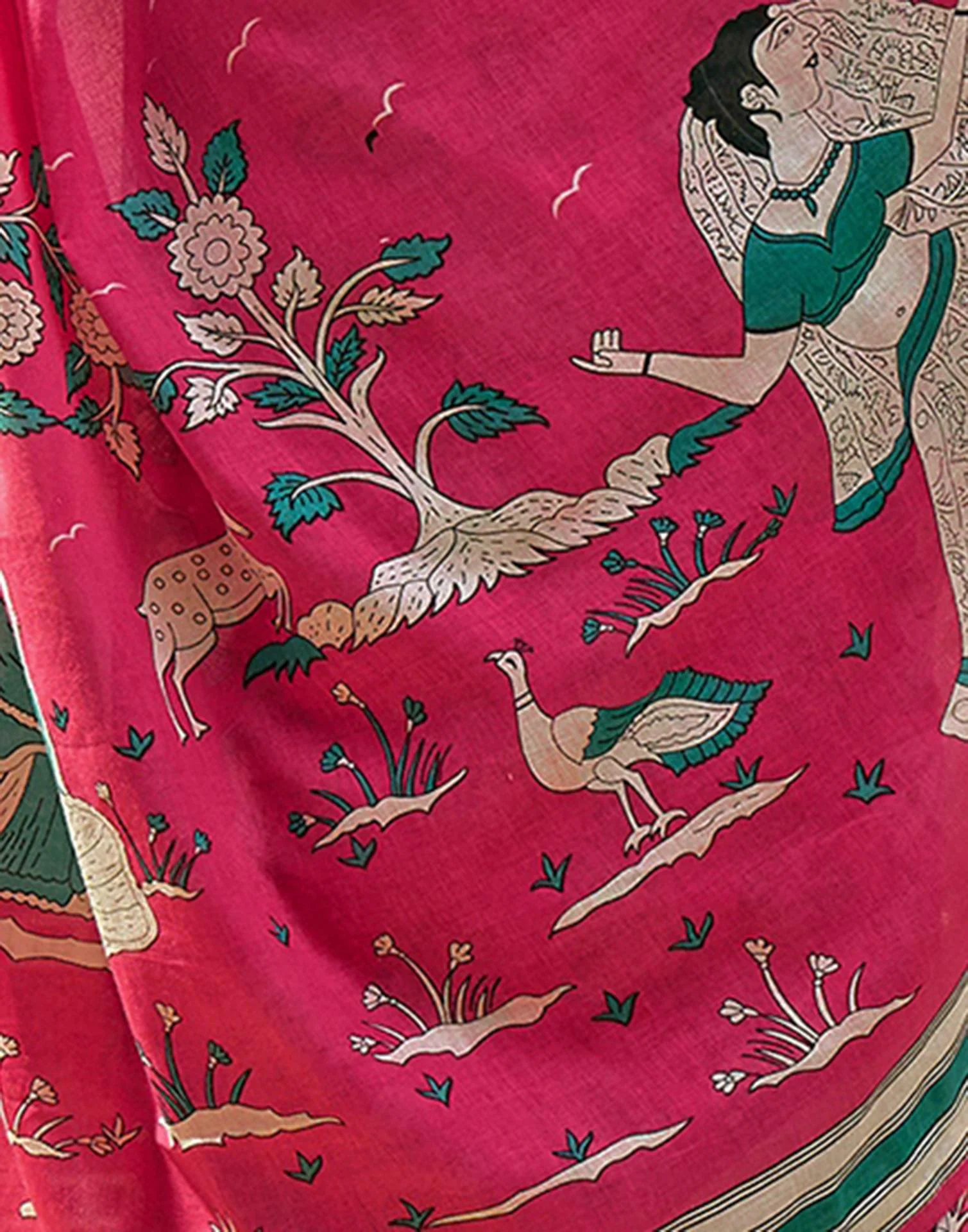 Ready To Wear Pink Cotton Printed Saree - Image 10