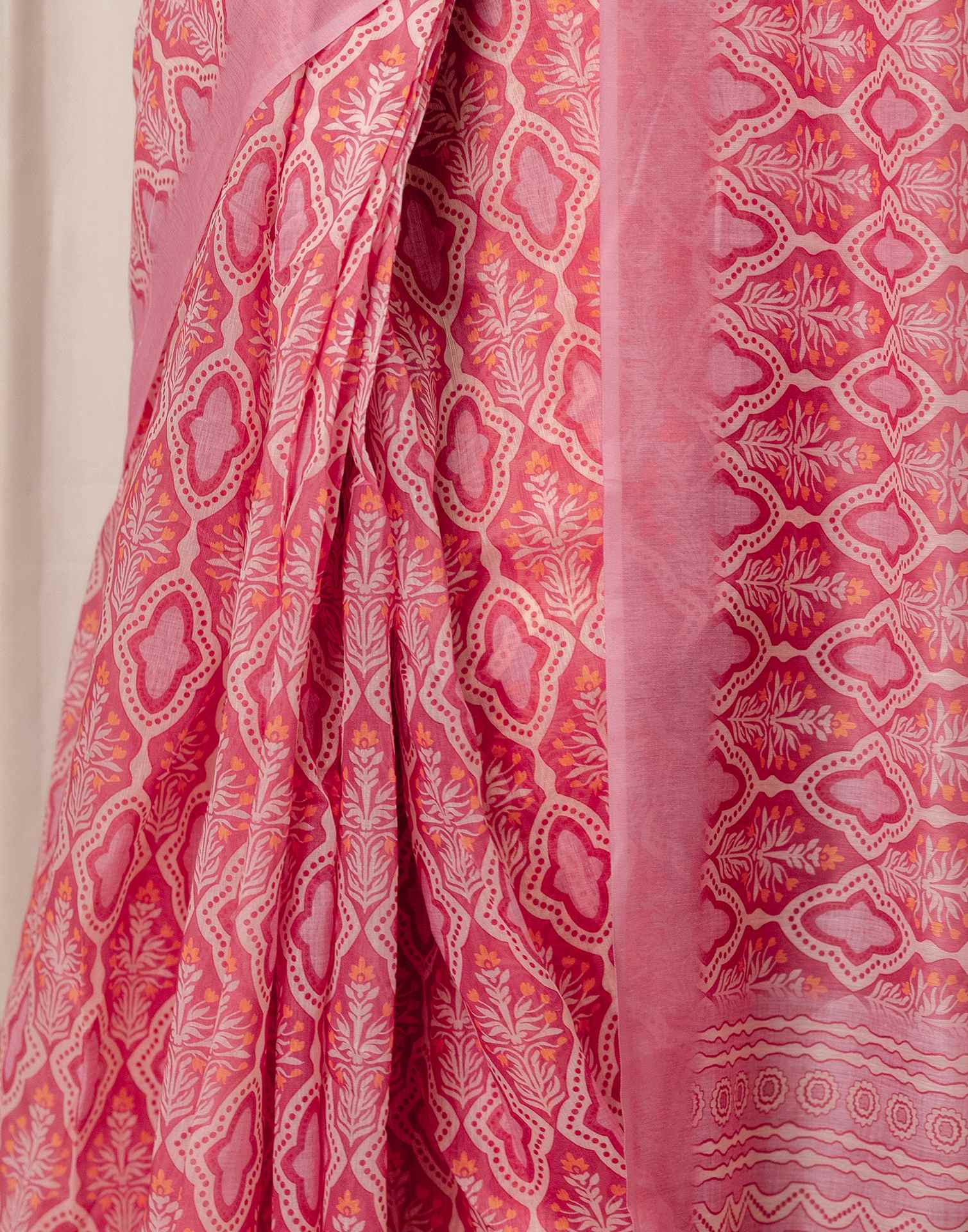 Ready To Wear Pink Linen Printed Saree - Image 10