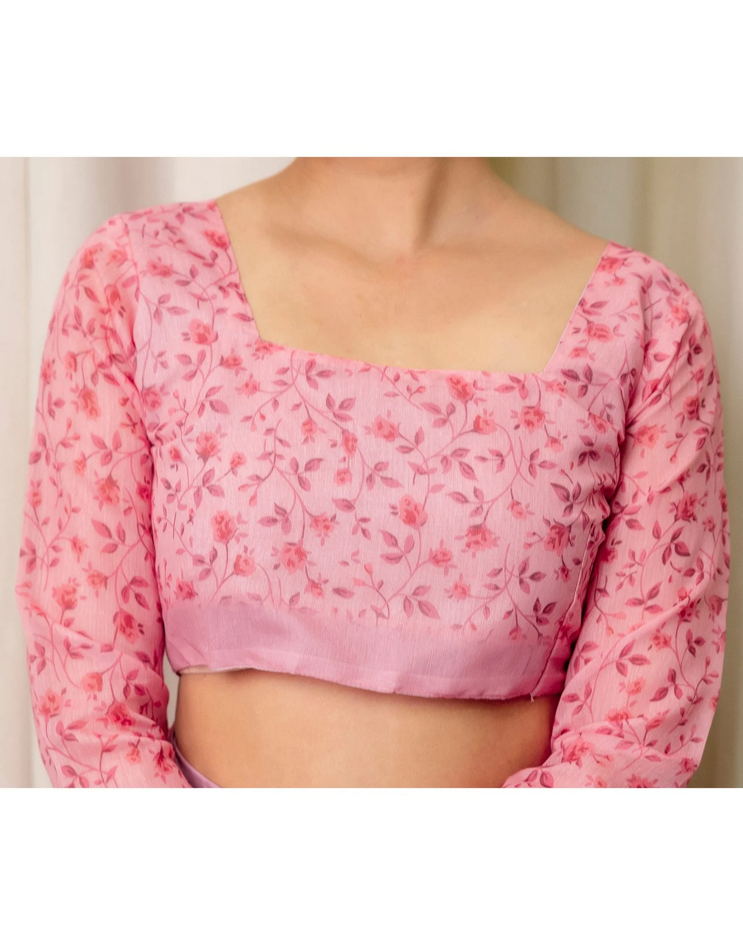 Ready To Wear Pink Linen Printed Saree - Image 11