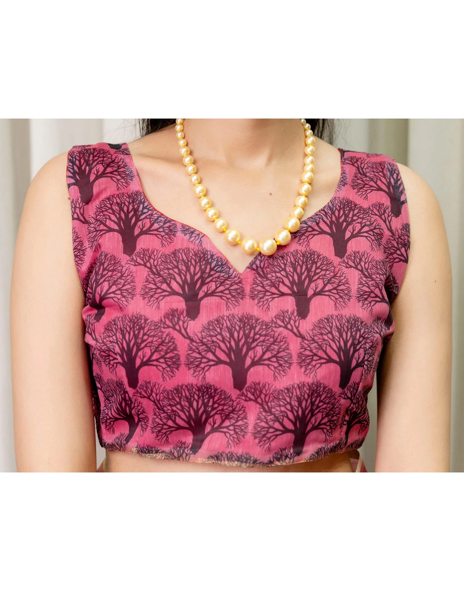 Ready To Wear Pink Linen Printed Saree - Image 9