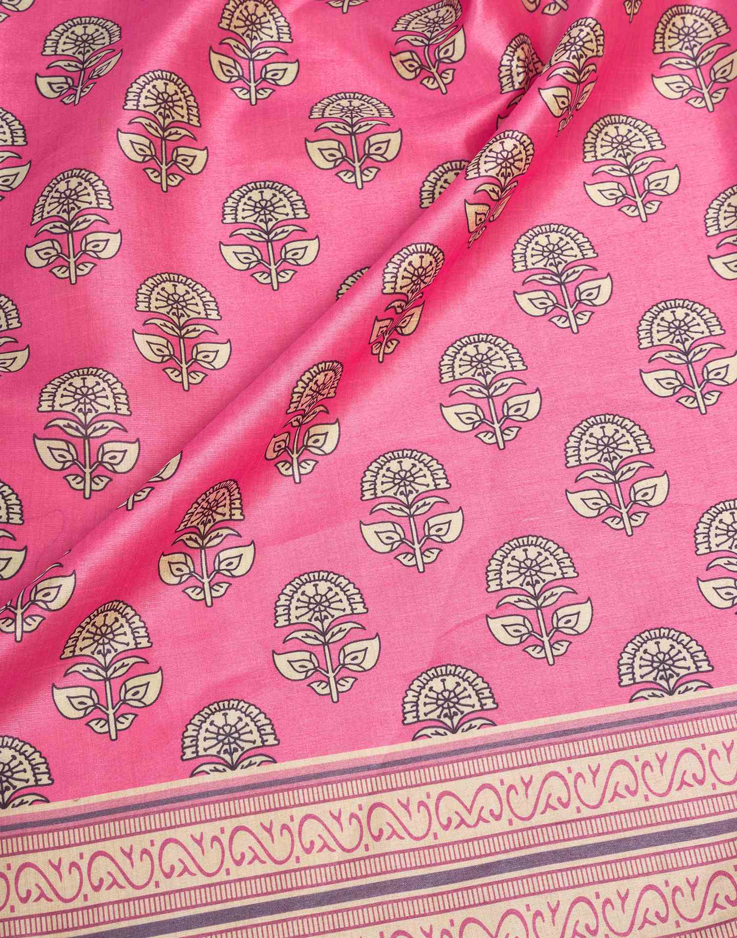 Ready To Wear Pink Silk Printed Saree - Image 10