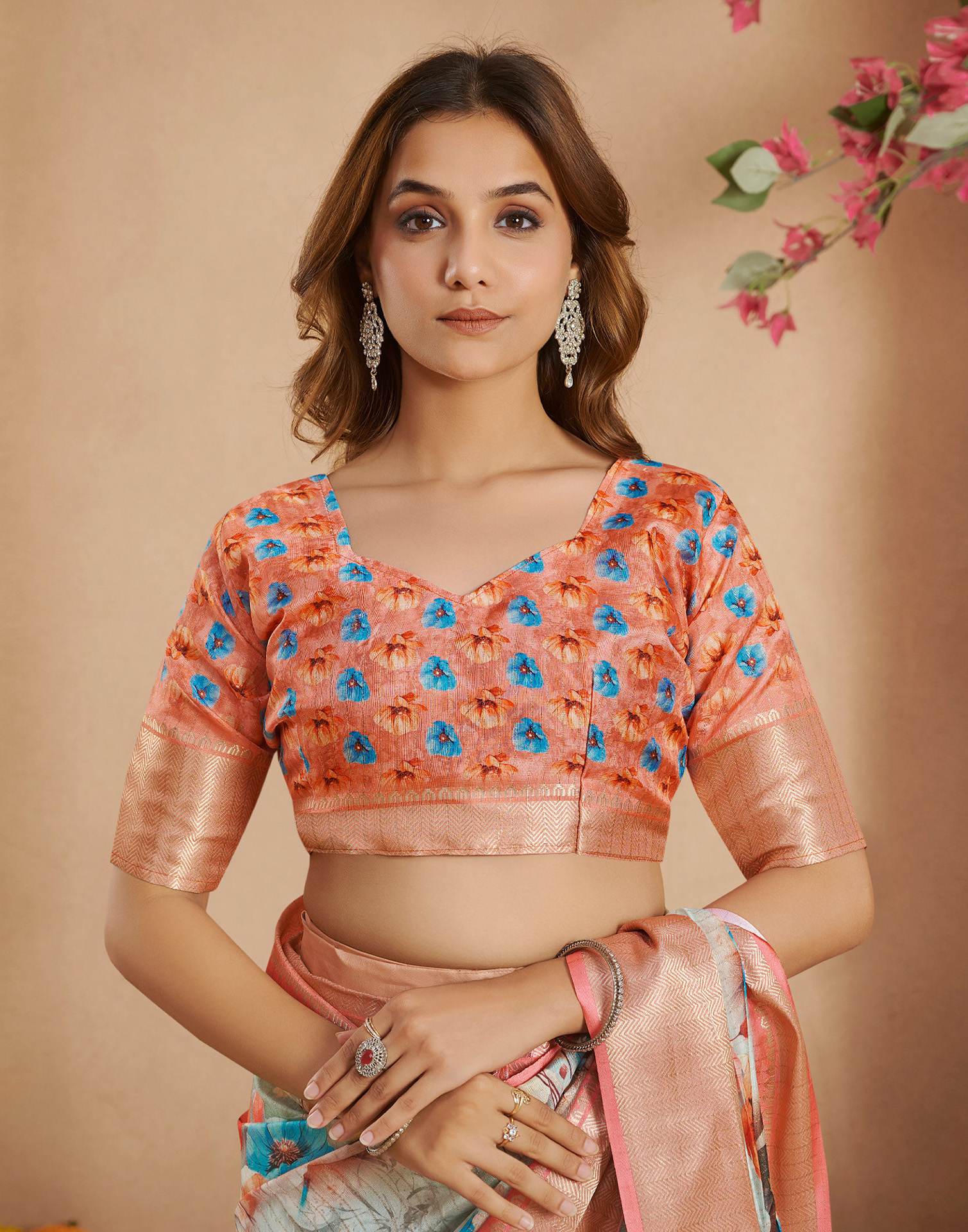 Ready To Wear Multicoloured Dola Silk Printed Saree - Image 10