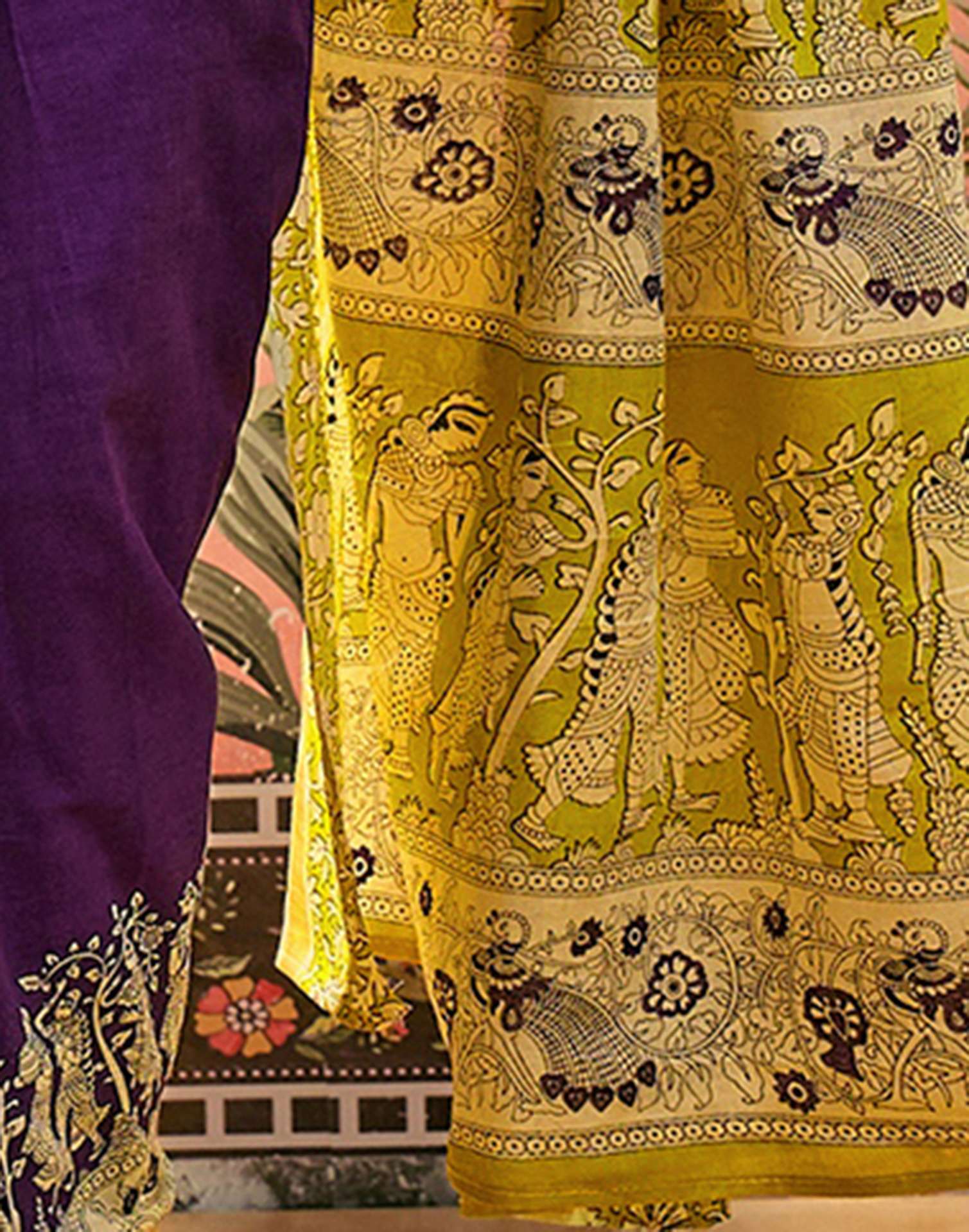 Ready To Wear Purple Cotton Printed Saree - Image 10