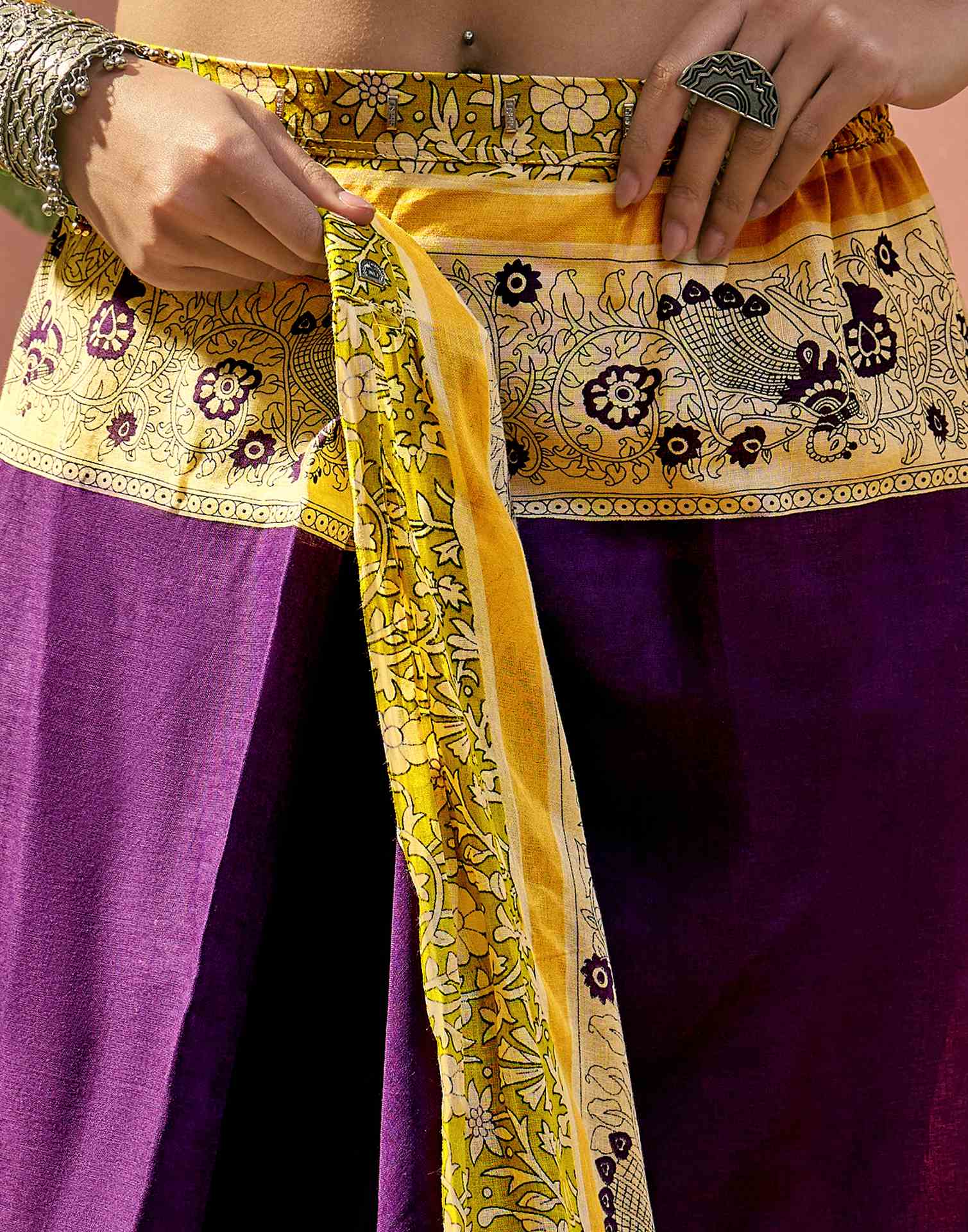 Ready To Wear Purple Cotton Printed Saree - Image 2