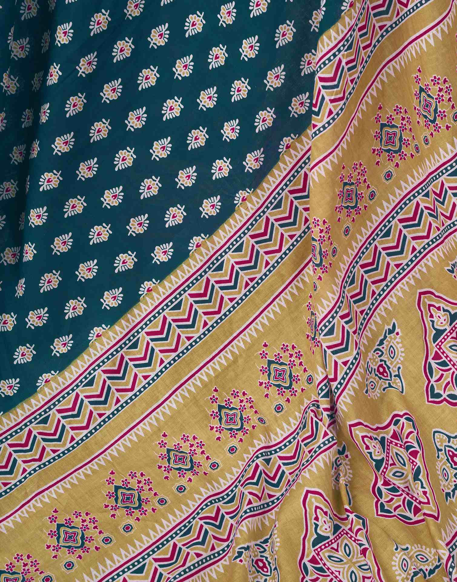 Ready To Wear Rama Blue Cotton Printed Saree - Image 10