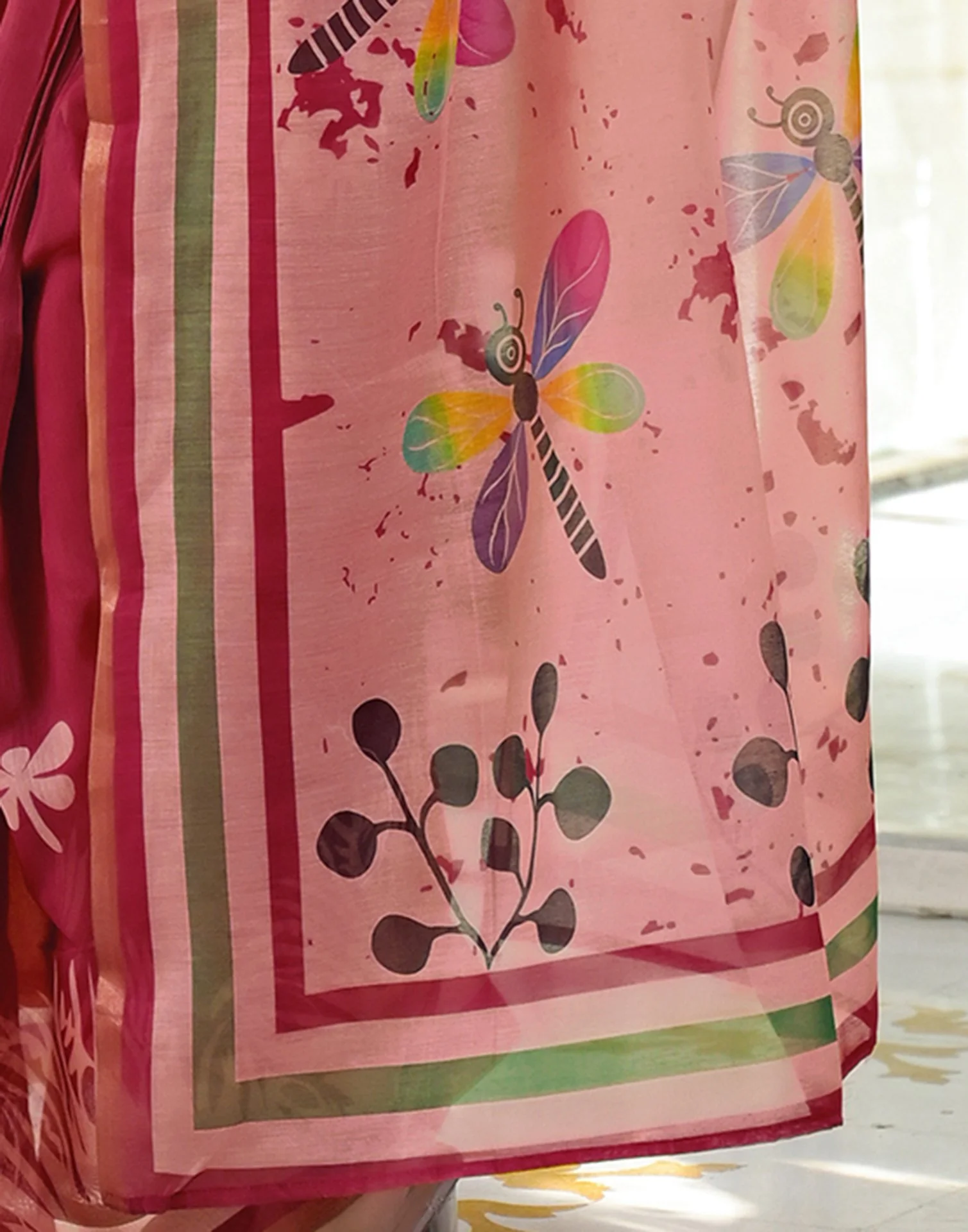 Ready To Wear Red Cotton Linen Printed Saree - Image 10