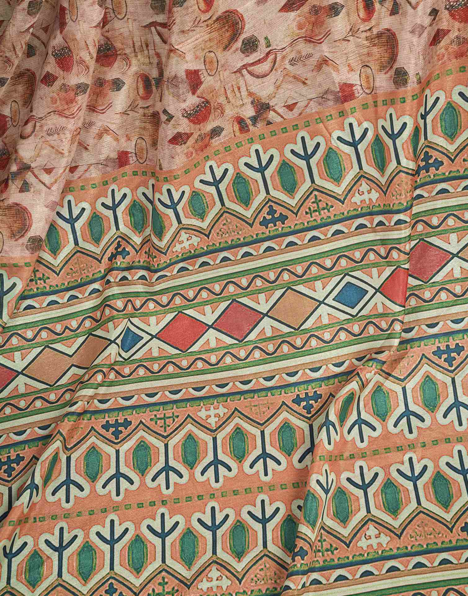 Ready To Wear Rose Pink Dola Silk Printed Saree - Image 9