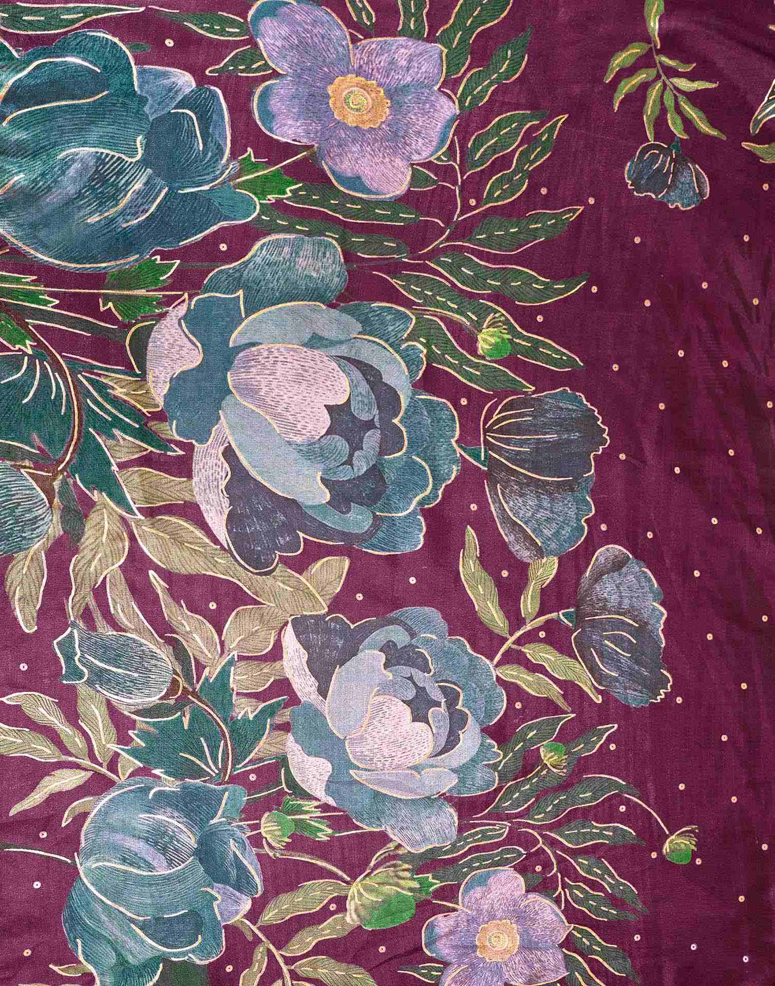 Ready To Wear Dark Magenta Silk Foil Printed Saree - Image 10
