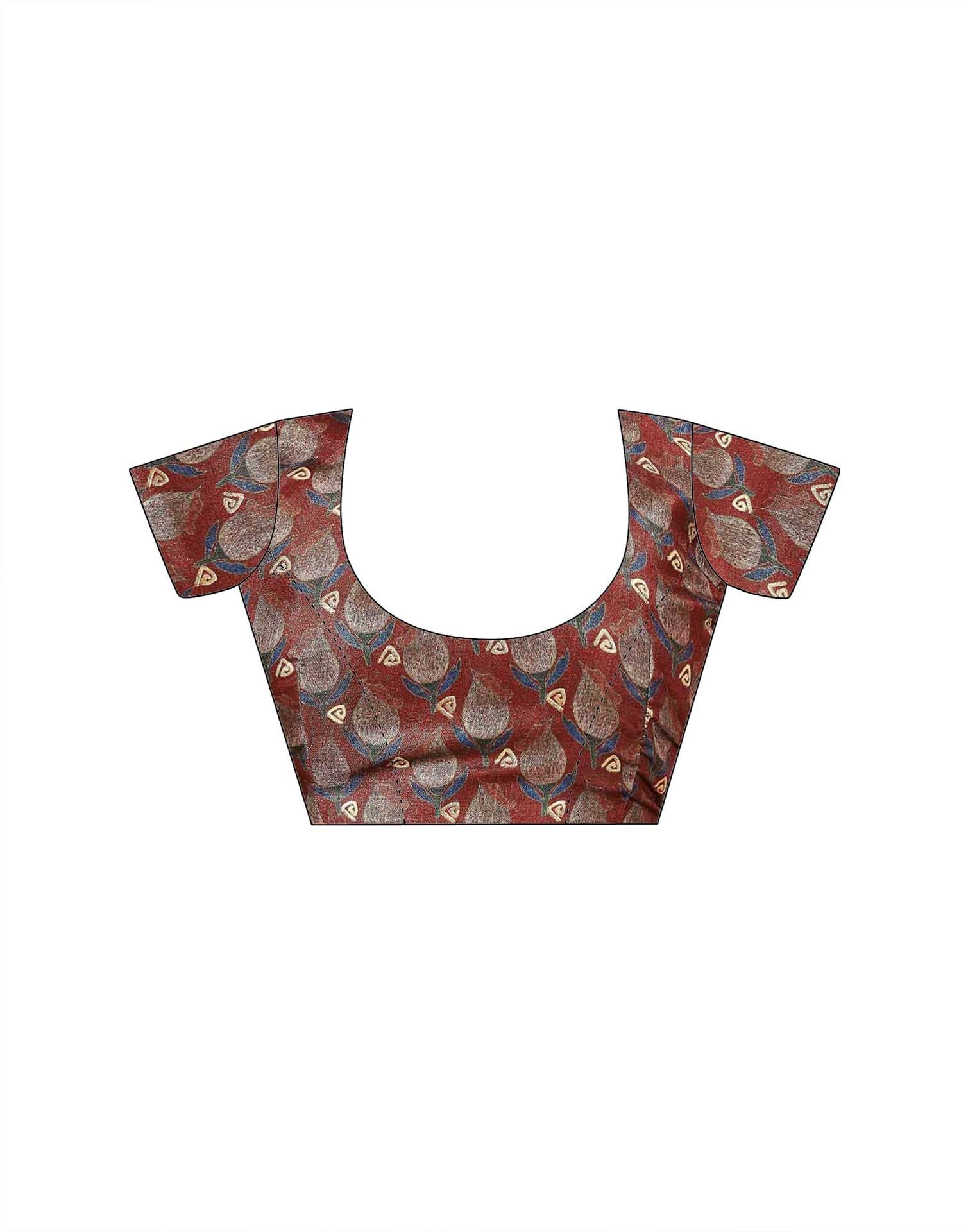 Ready To Wear Maroon Silk Foil Printed Saree - Image 14