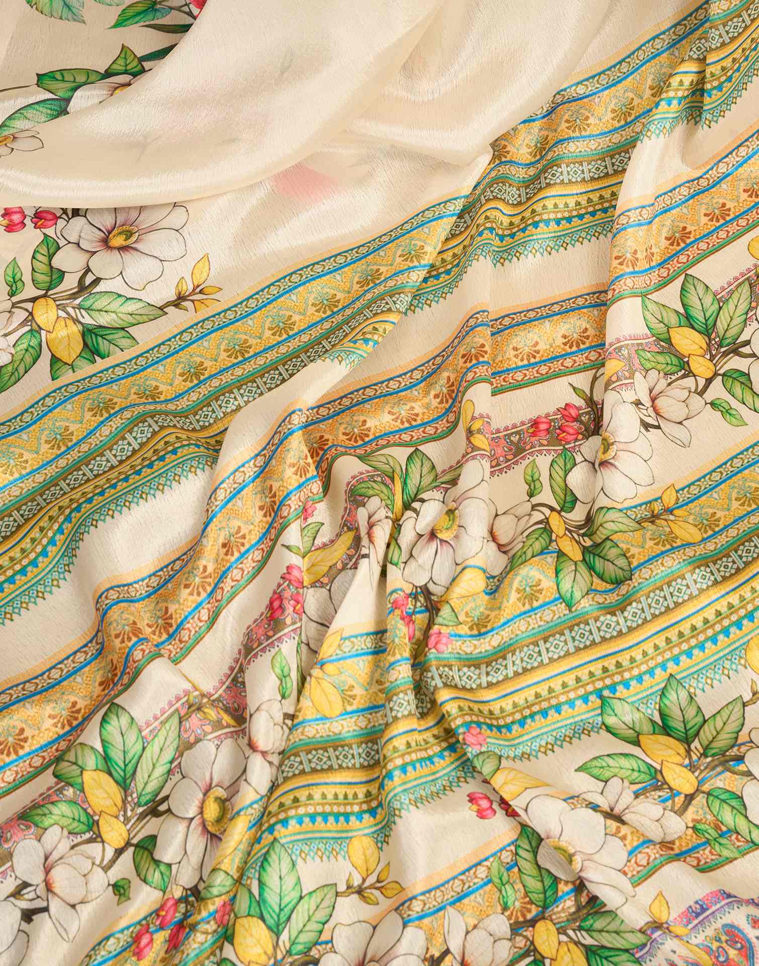 Ready To Wear Off White Chinnon Floral Printed Saree - Image 9
