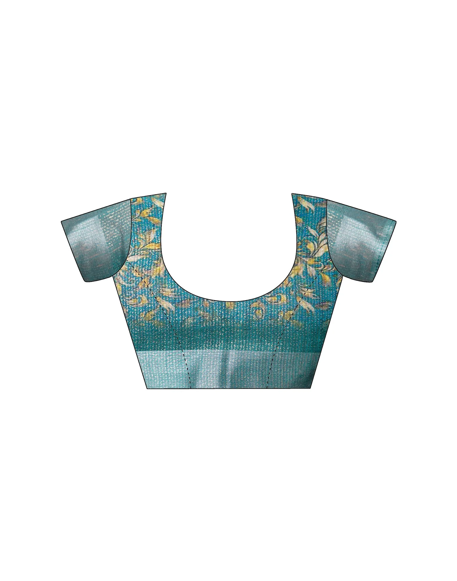 Ready To Wear Teal Blue Cotton Printed Saree - Image 13