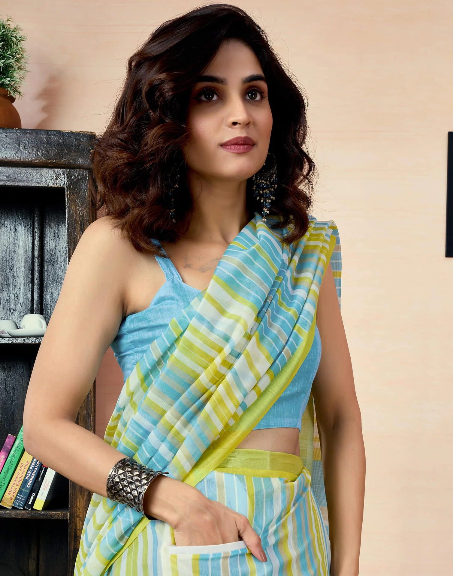 Ready To Wear Multicoloured Chanderi Printed Saree With Pocket - Image 2