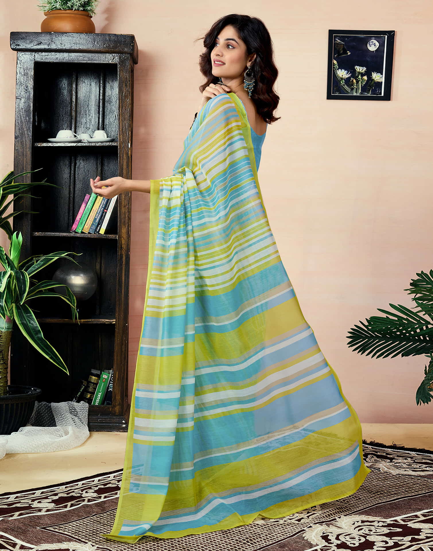 Ready To Wear Multicoloured Chanderi Printed Saree With Pocket - Image 5