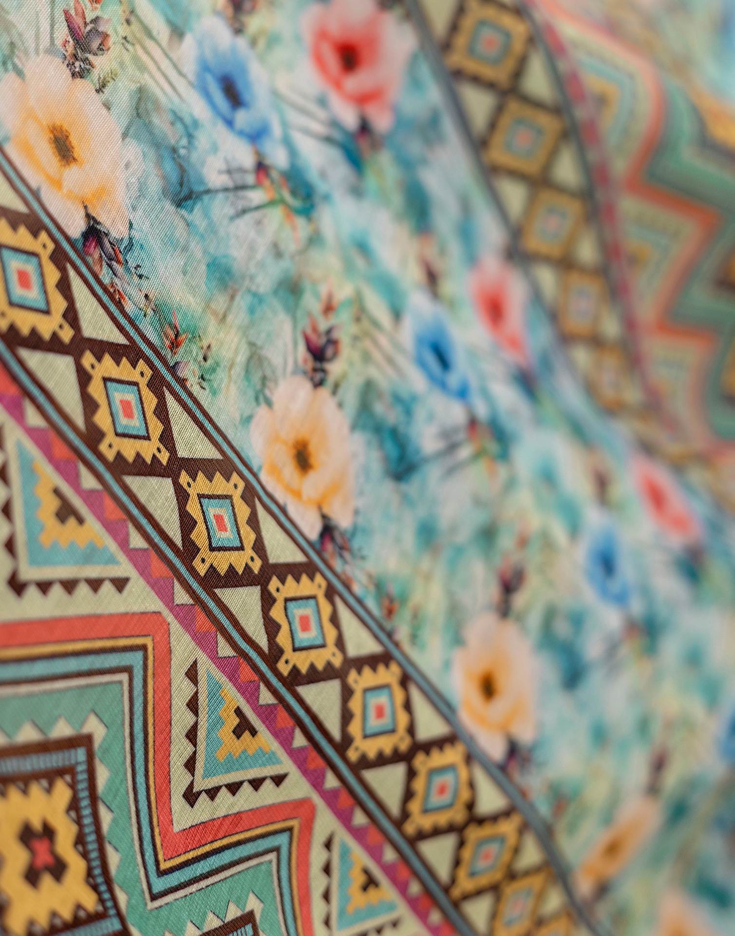 Ready To Wear Teal Green Linen Woven Border Printed Saree - Image 10