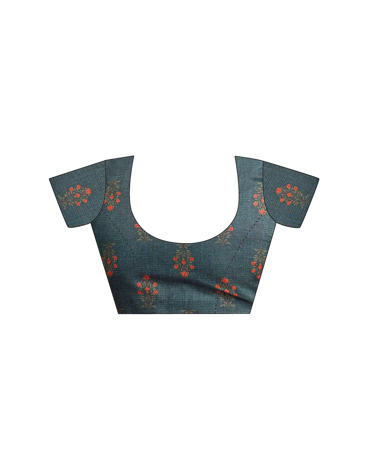 Ready To Wear Turquoise Linen Printed Saree - Image 11