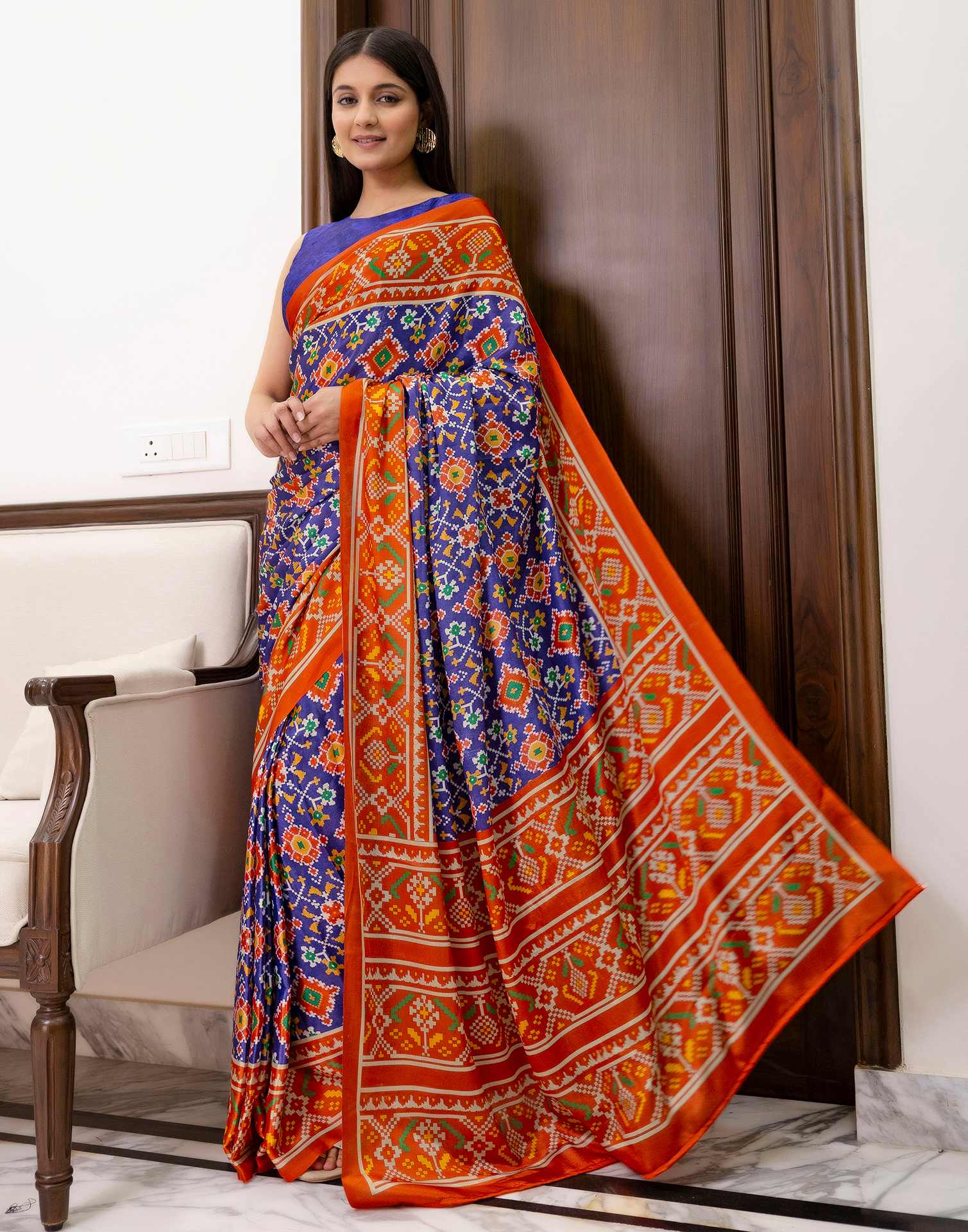 Ready To Wear Patola Chinnon Printed Saree
