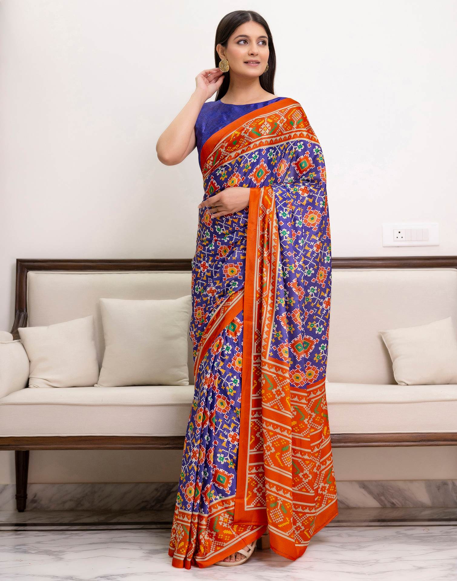 Ready To Wear Patola Chinnon Printed Saree - Image 6