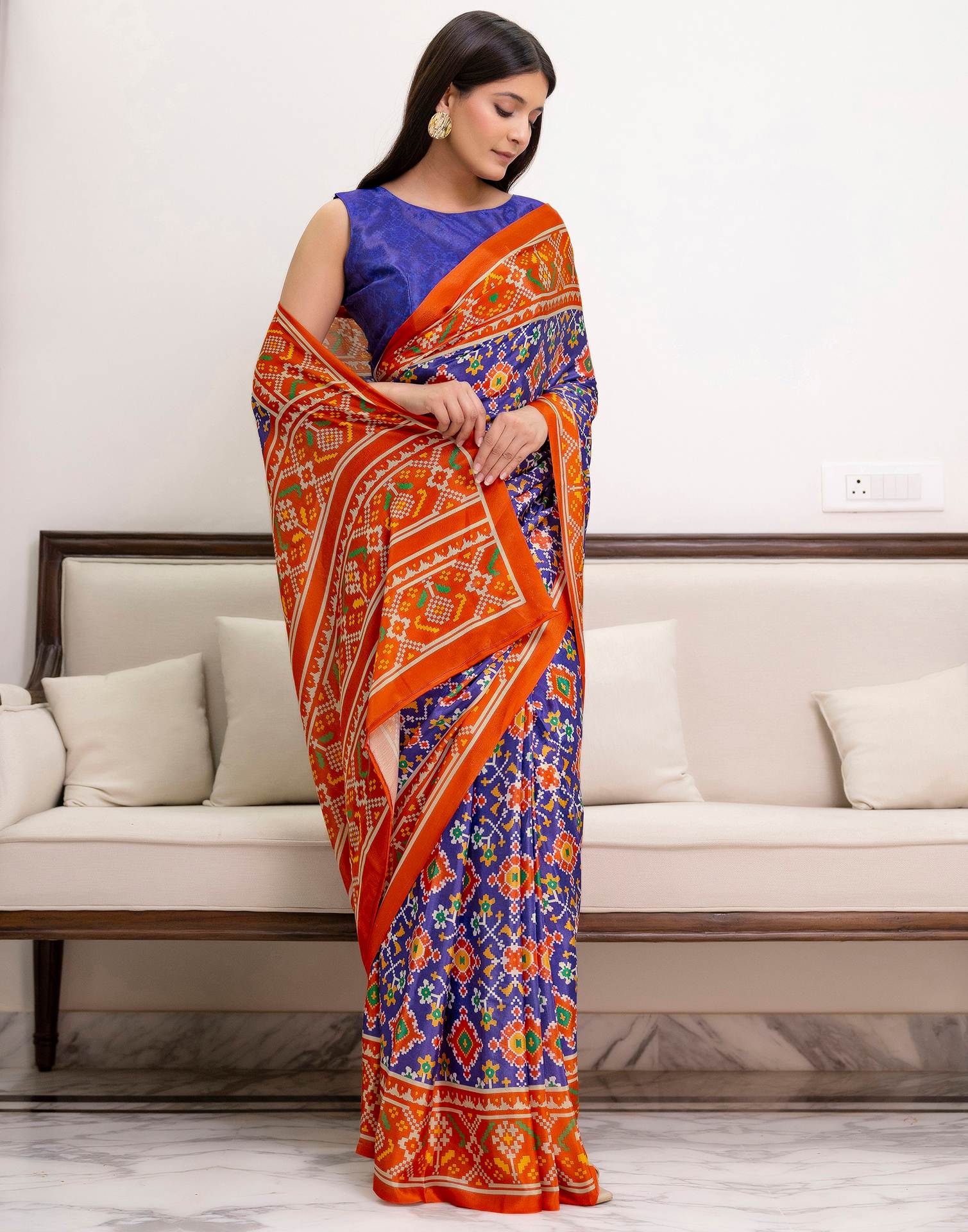 Ready To Wear Patola Chinnon Printed Saree - Image 7
