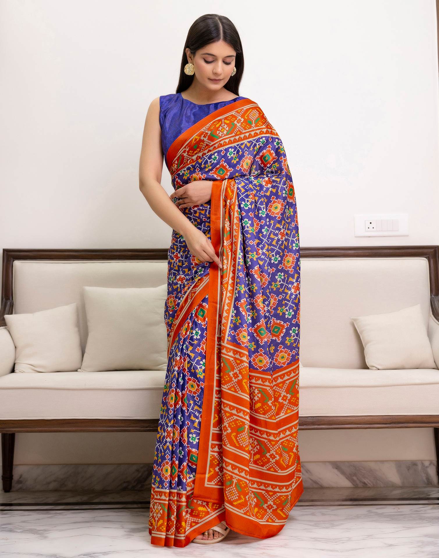 Ready To Wear Patola Chinnon Printed Saree - Image 9