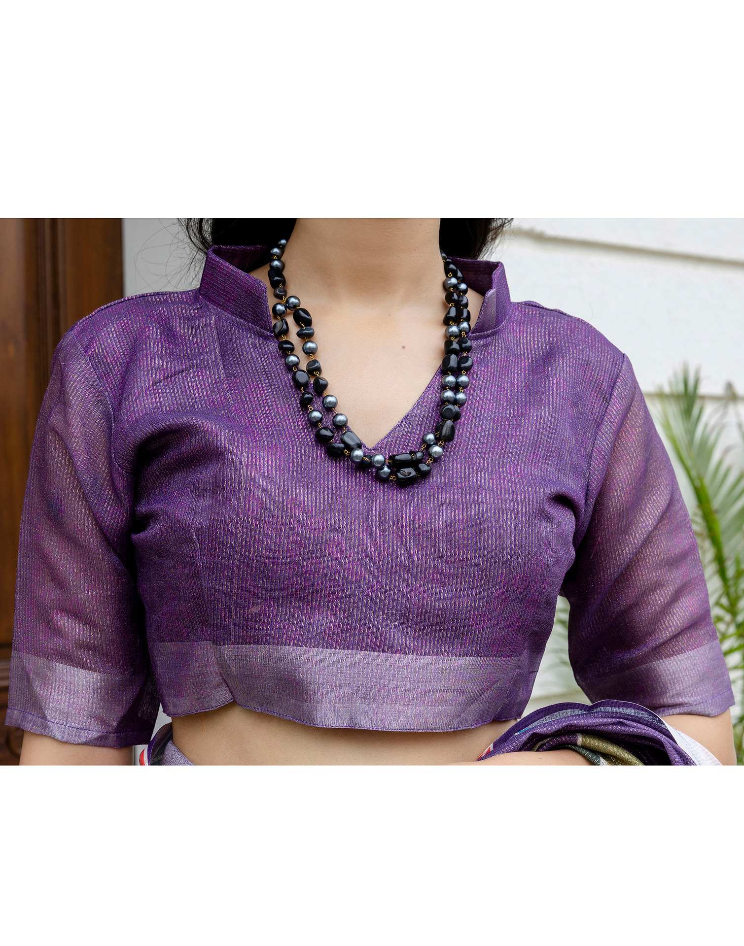 Ready To Wear Violet Cotton Printed Saree - Image 10