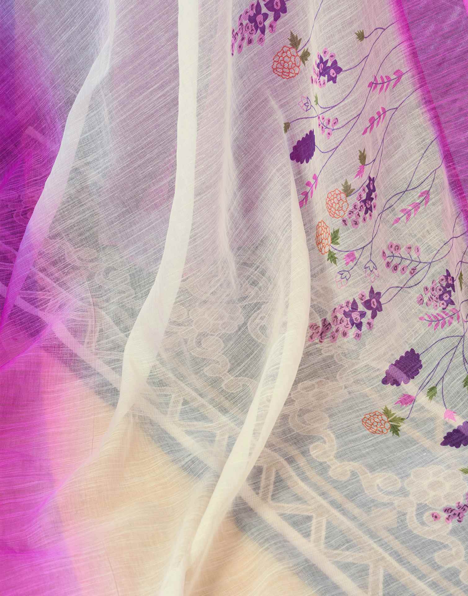 Ready to Wear White Chanderi Floral Printed Saree - Image 9