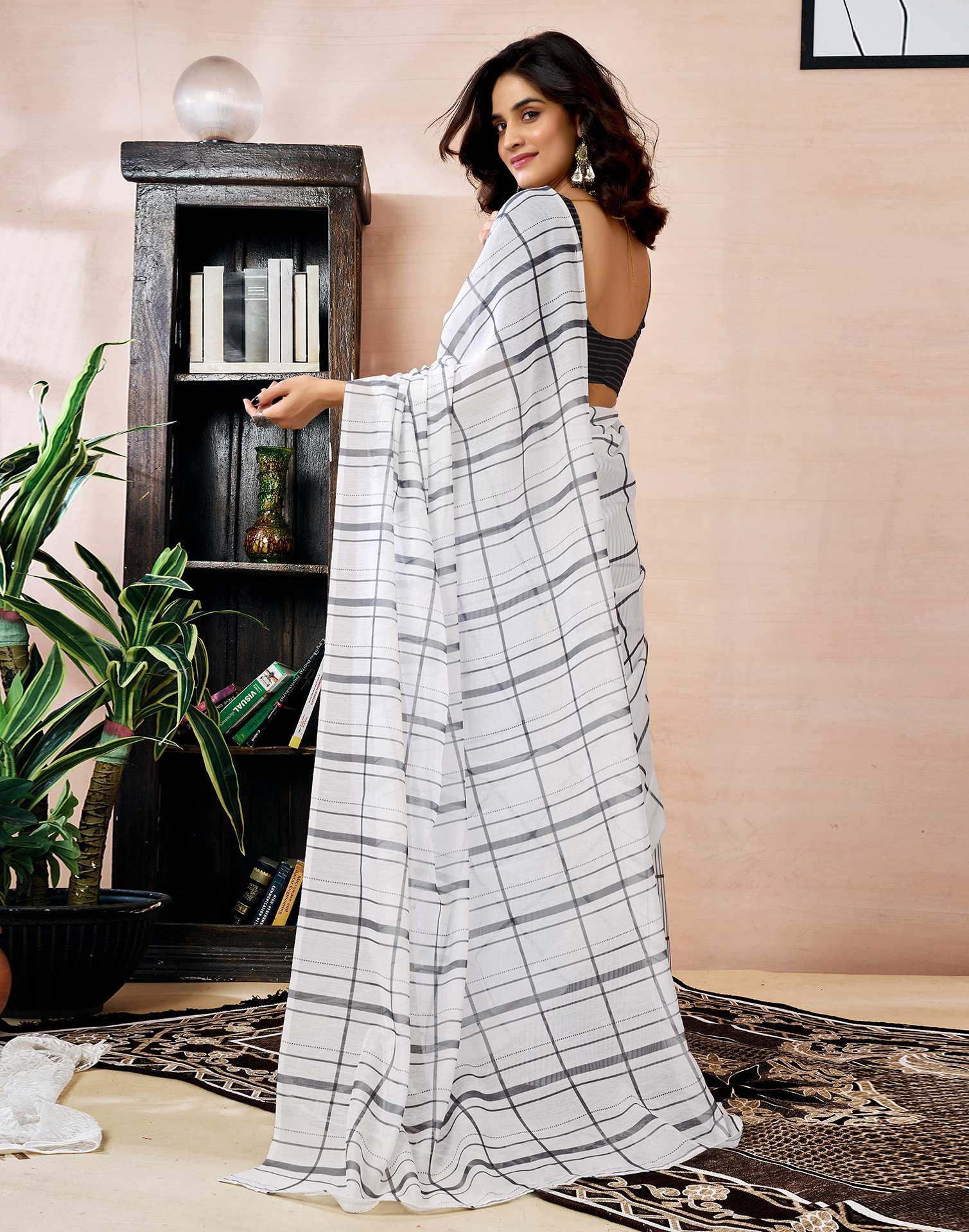 Ready to Wear White Chanderi Printed Saree - Image 7