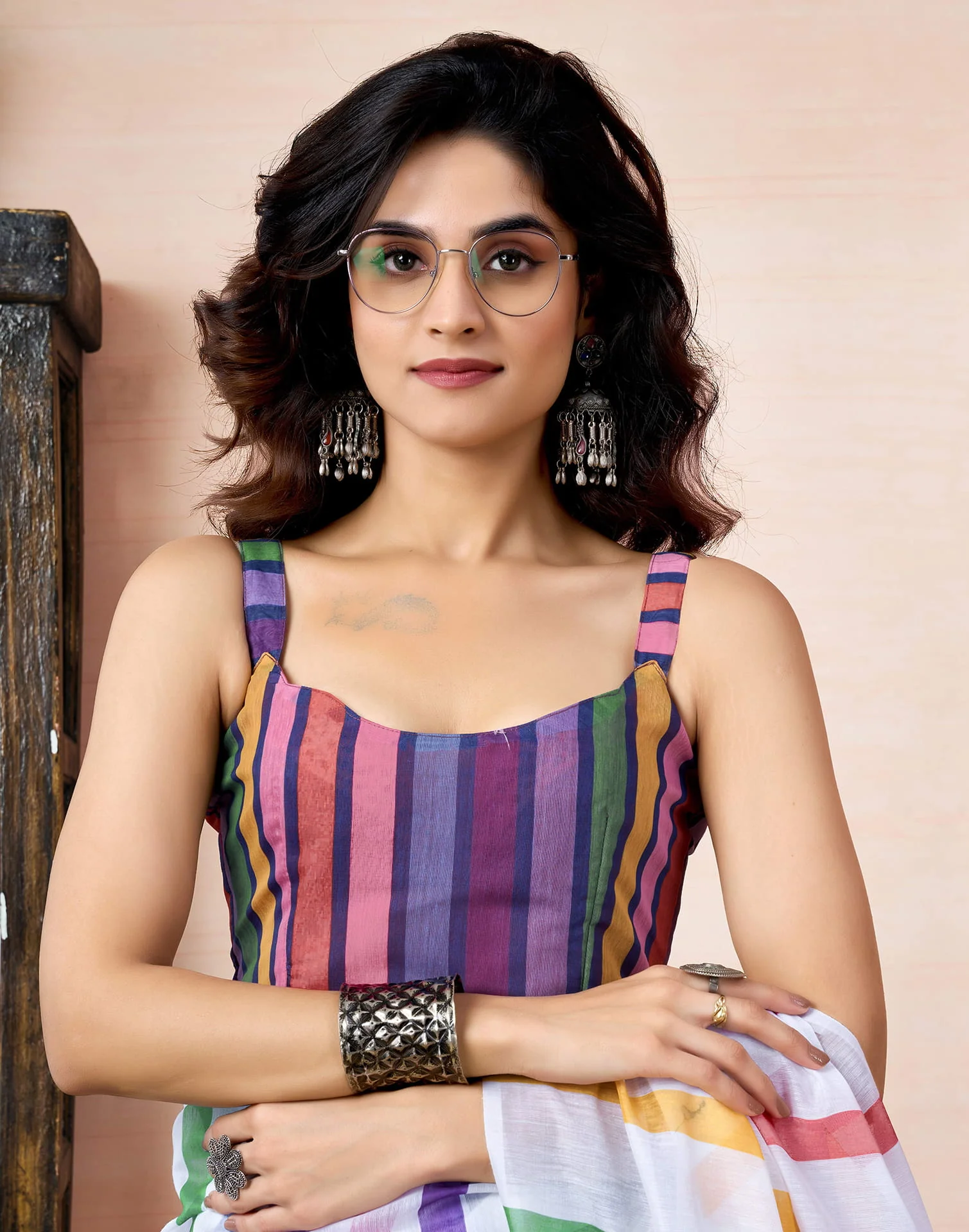 Ready To Wear White Chanderi Printed Saree With Pocket - Image 10
