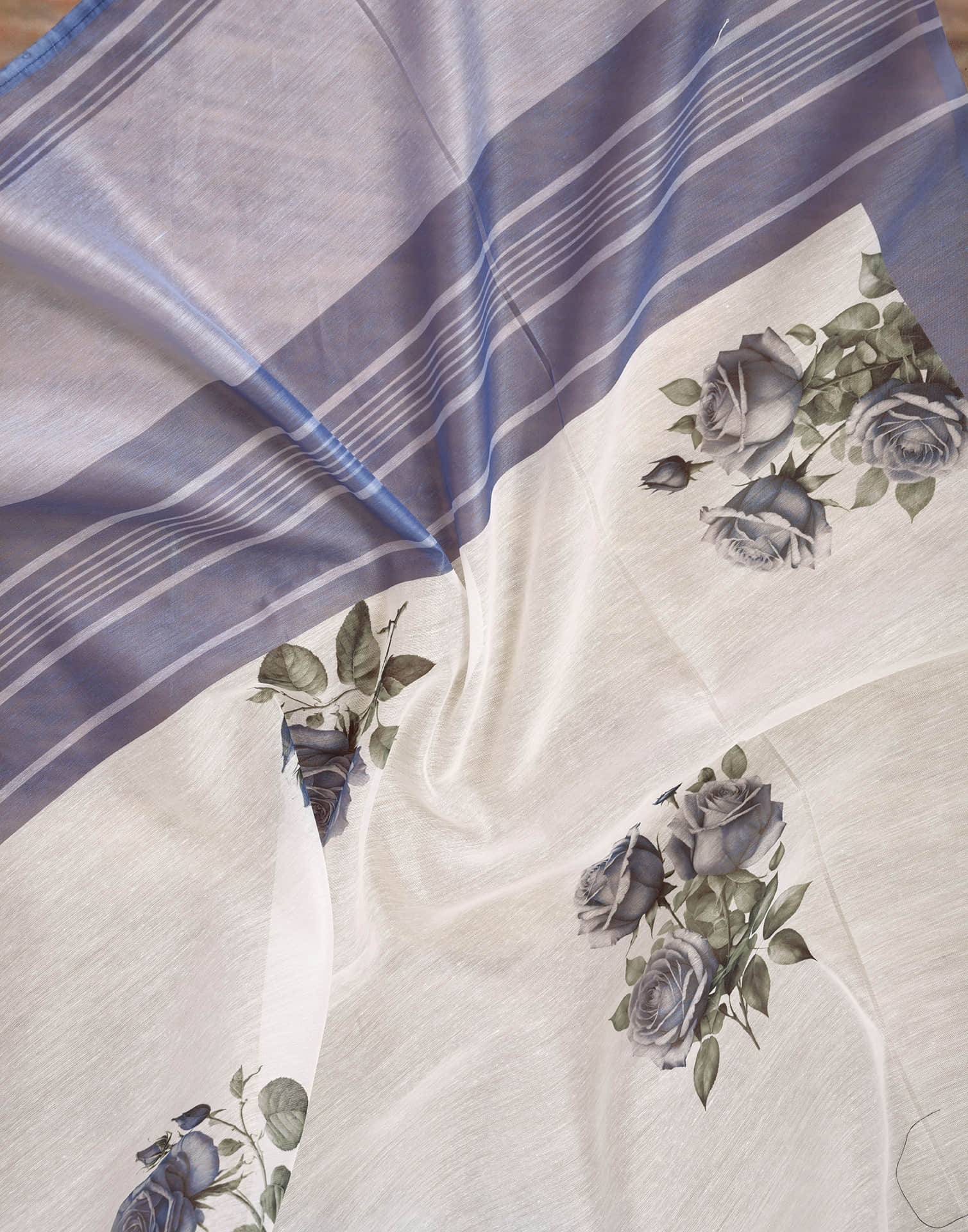 Ready To Wear White Cotton Floral Printed Saree - Image 10