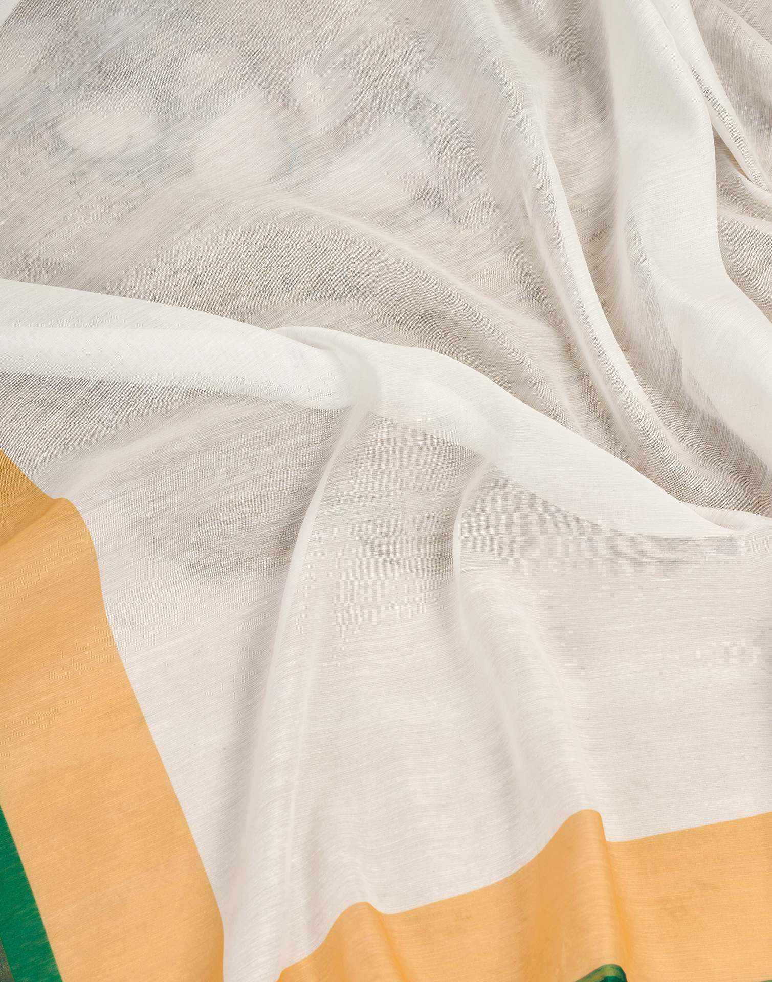 Ready To Wear White Linen Printed Saree - Image 10