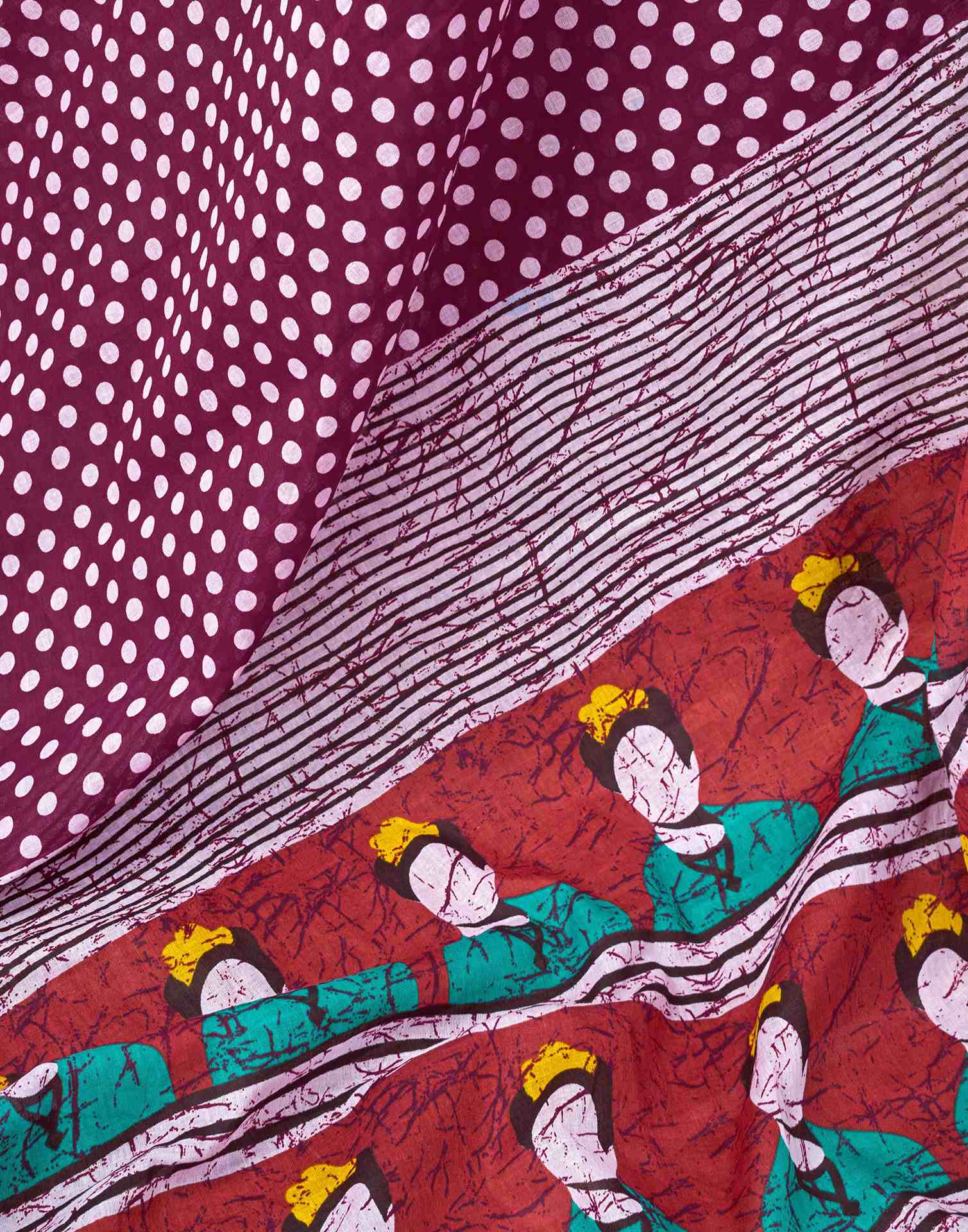 Ready To Wear Wine Cotton Printed Saree - Image 10