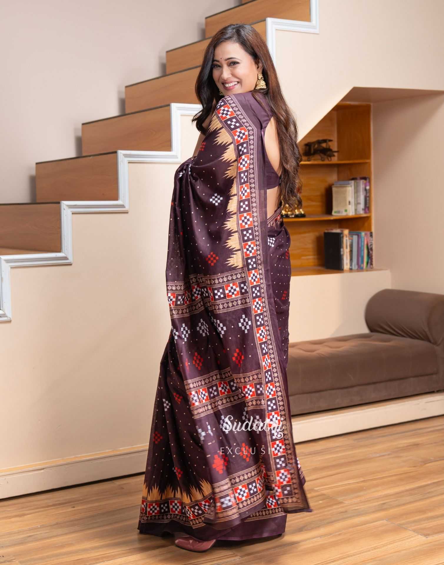 Shweta Tiwari Plum Wine Ready To Wear Cotton Saree - Image 6